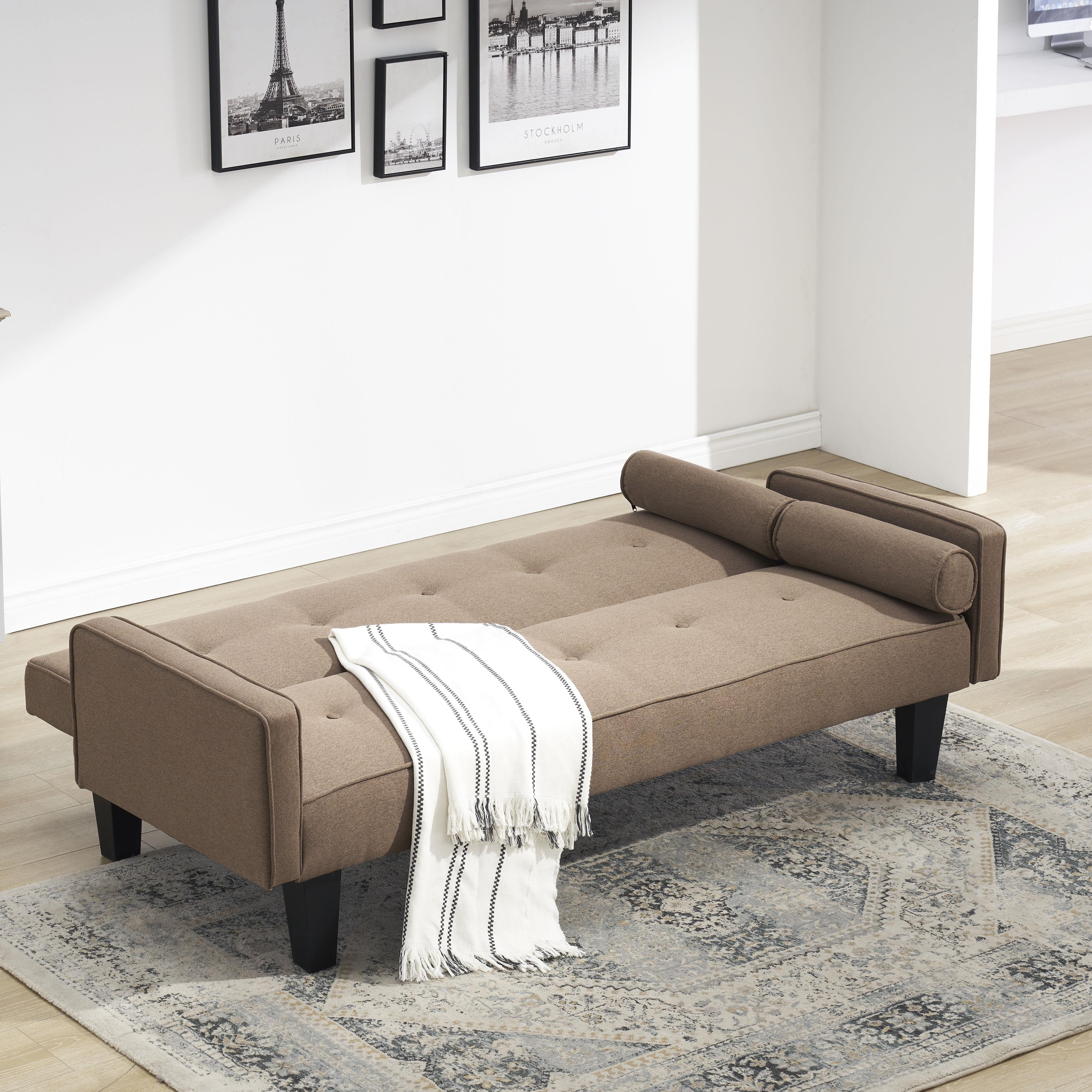 Bianlte 72 Futon Sofa Bed,Upholstered Folding Futon Sofa Couch,Modern Sofa Twin Size Futon Bed with Removable Armrests for Compact Living Space,Apartment,Gray03