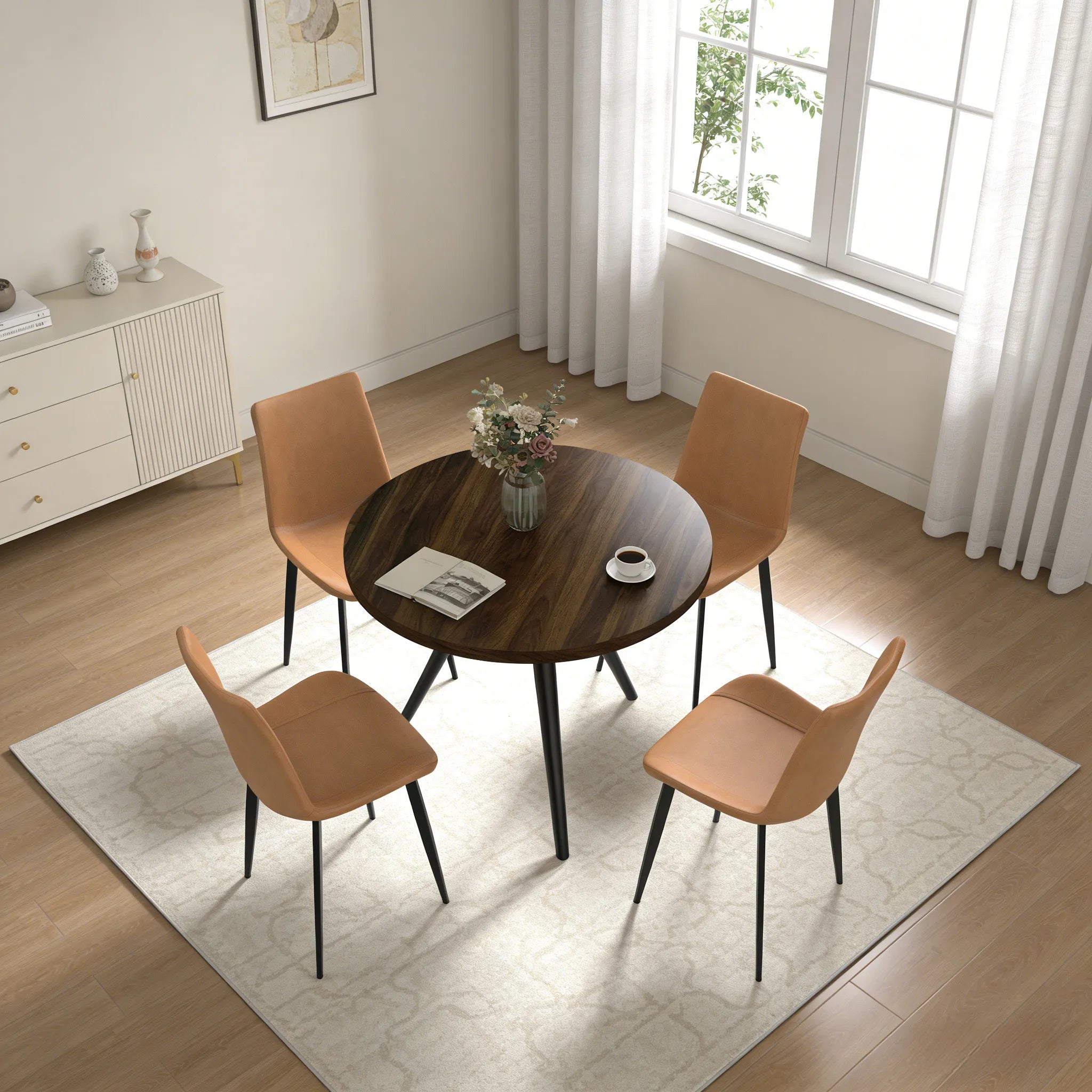 34.8 Round Dining Table for 4 People, Modern Circle Kitchen Table with Metal Legs for Kitchen, Dining Room, Apartment,Gray