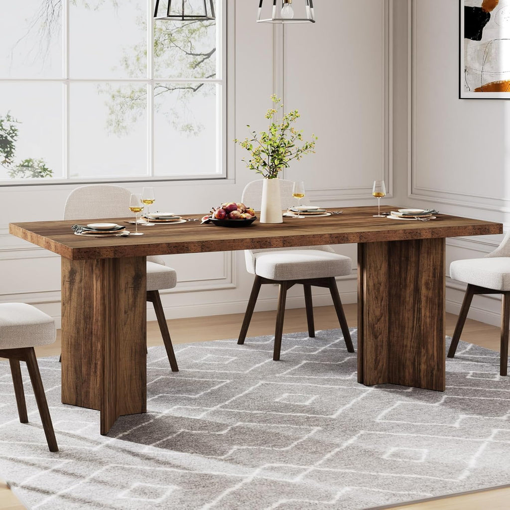 Tribesigns 63 Dining Room Table for 4-6, Wood Rustic Dinner Table for Kitchen, Dark Brown