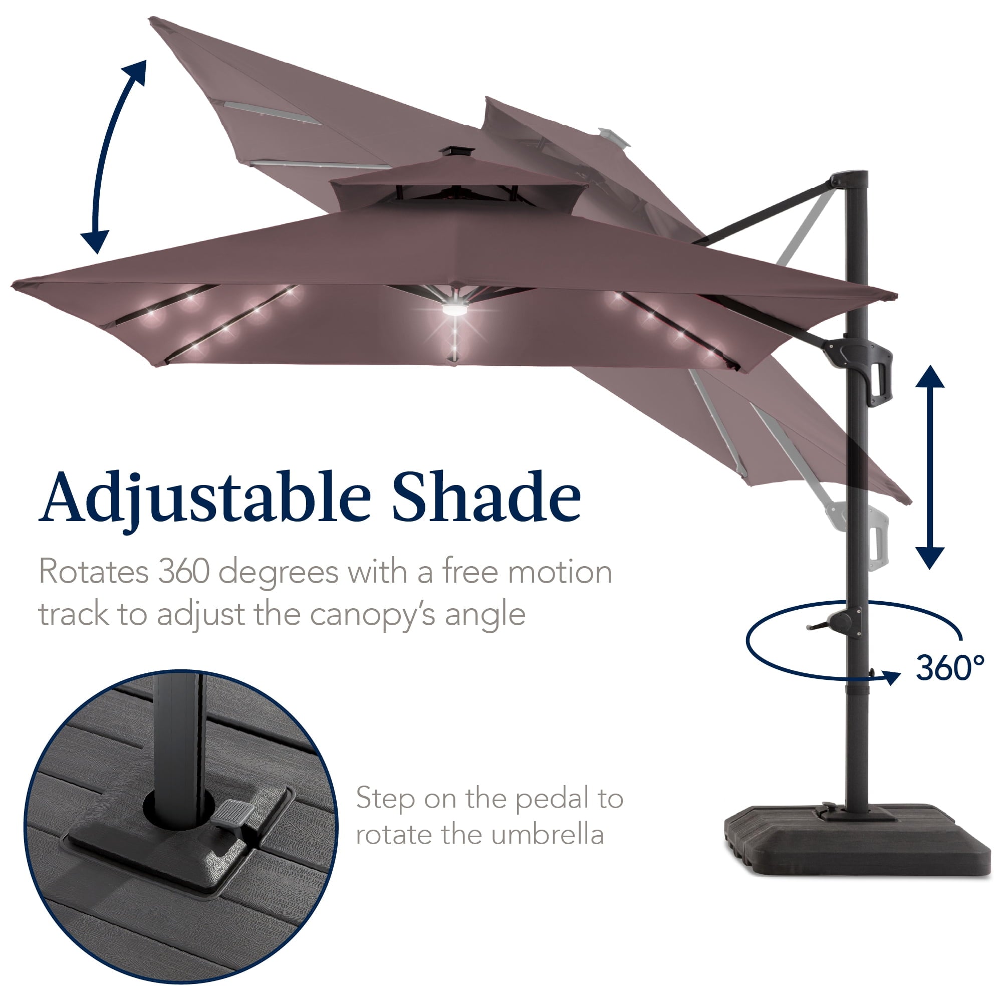 Best Choice Products 12x12ft 2-Tier Square Outdoor Solar LED Cantilever Umbrella w/ 360-Rotating Base   Gray