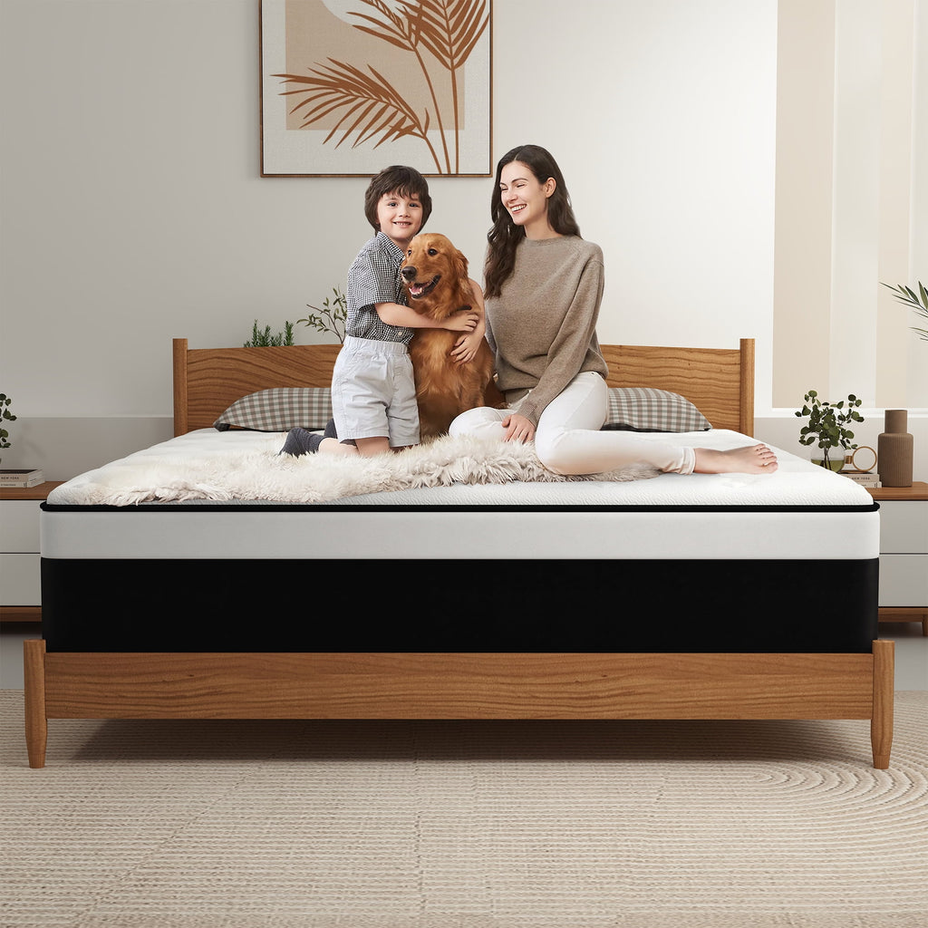 Kviwasha 12 inch Queen Mattress in a Box, Hybrid Gel Memory Foam with Individually Wrapped Pocket Coils, Medium Firm, Pressure Relief, Cooling Sleep Support for Adult