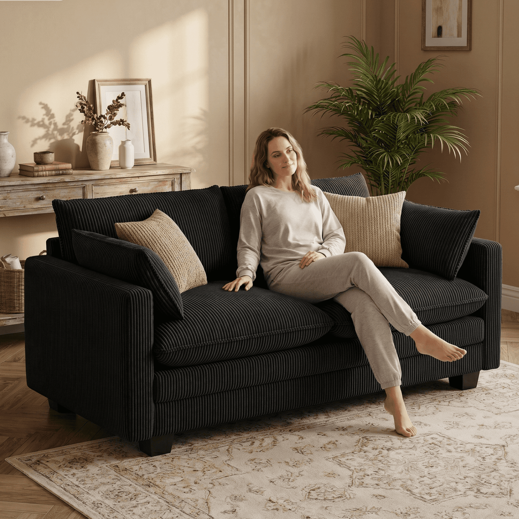 75’’ Cloud Couches for Living Room, Noelse L Shaped Modular Sofa with Deep Seats, 2 Seater Love Seat Couch with Removable Washable Corduroy Fabric for Living Room Bedroom and Apartment, Gray
