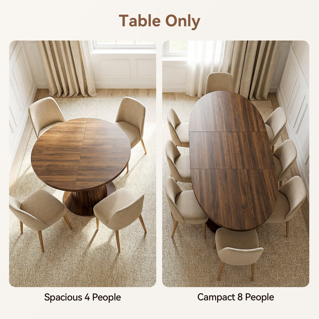 Keenstone Round Dining Table 43-59 Extendable, for 4 to 6, with Storage Space, Kitchen Dinner Room Table for Dining Room and Small Space Walnut