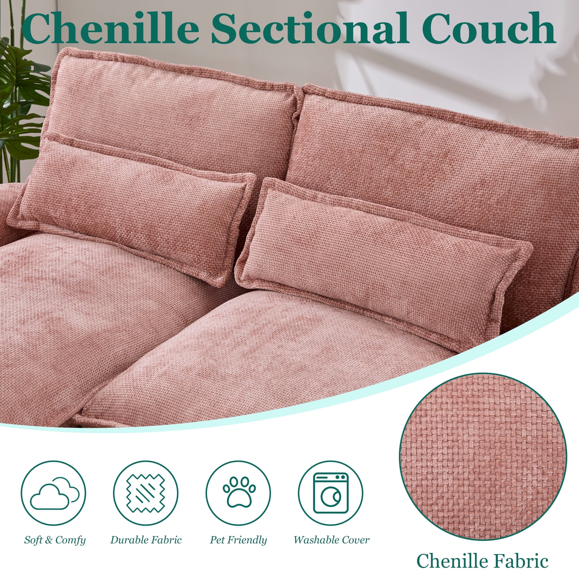Villeston 126.77 U-Shaped Cloud Sofa With Chaise Lounge, Chenille Sofa With Wireless Charging, Bluetooth Speaker, Two Cup Holders, Storage Drawer, Suitable For Living Room,Gray