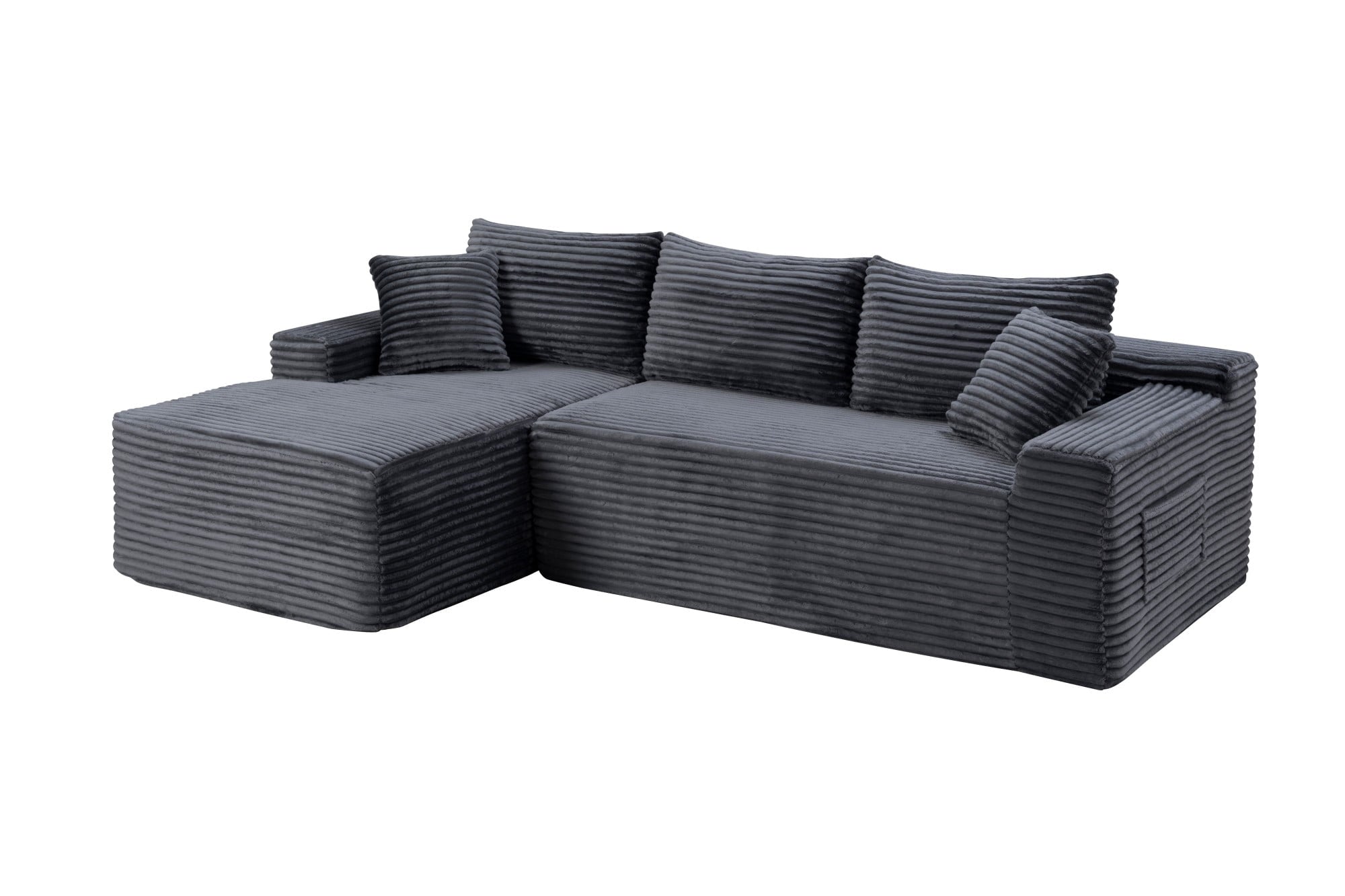 LLappuil 108 Sectional Sofa, Modular Sectional Couch with Left Chaise, Deep Seat Corduroy Cloud Sofa for Living Room Black