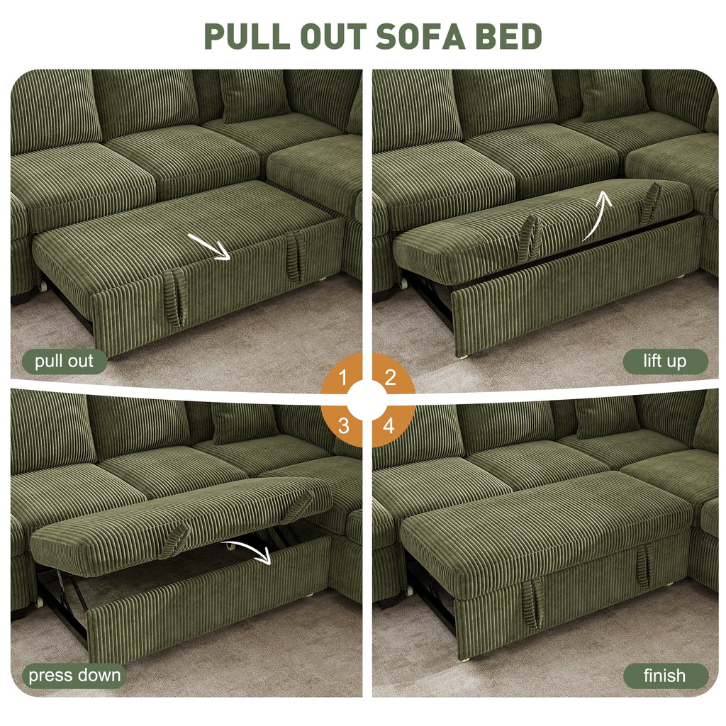 BedLuxury 83 Sectional Sleeper Sofa With Pull Out Bed, Storage Seat & USB Charging, L Shape Modern Couch for Living Room, Corduroy Gray