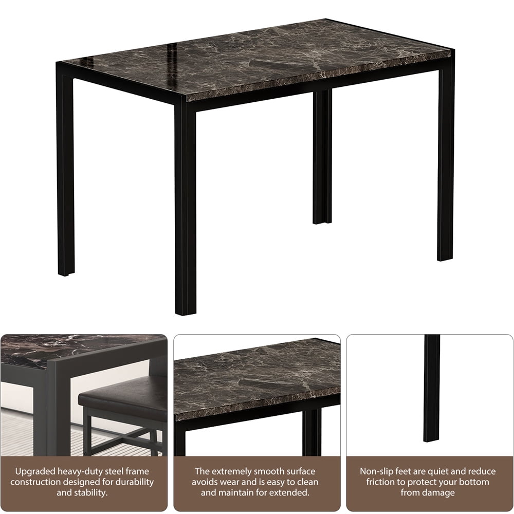 UHOMEPRO Dining Table Set for 4, 5 Piece Dining Room Table Set with Gray Velvet Upholstered Chairs, White Faux Marble Pattern Rectangle Kitchen Table Set for Breakfast Nook Small Space
