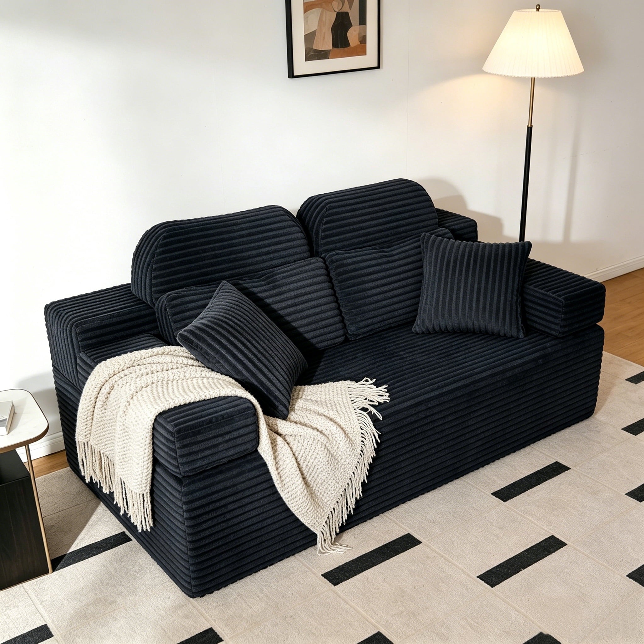 71 High Backrest Sofa for Small Spaces, Compressed Corduroy Couch with Deep Seating for Living Room, Bedroom, Dark Grey