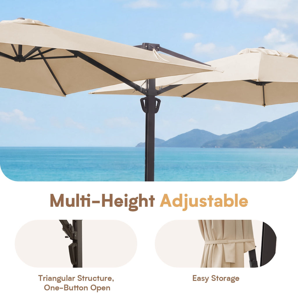 FUNDAZE 10x10ft Double Canopy Cantilever Umbrella, Patio Outdoor with Base & Cover, Waterproof UV Resistant for Garden Poolside Shade, Beige