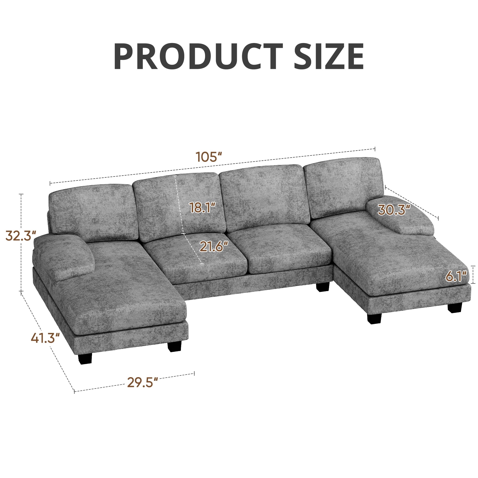 Furmax Chenille U Shaped Sectional Sofa, Gray