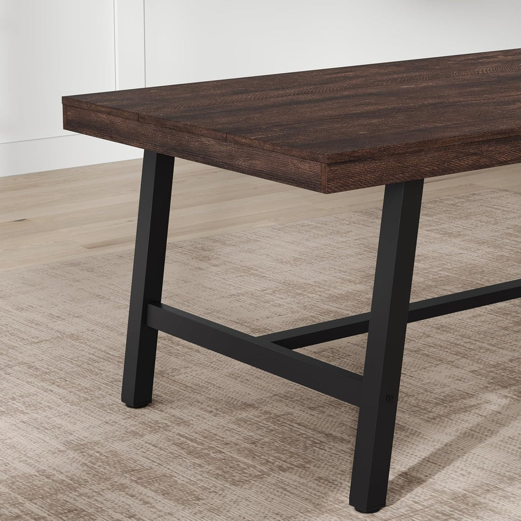 Industrial Dining Table for 6-8 People, 70.87 Long Wooden Kitchen Table with Sturdy Metal Frame & Natural Finish, Seats 6 Rectangular Counter for Dinner, Kitchen, Dining Room - Natural