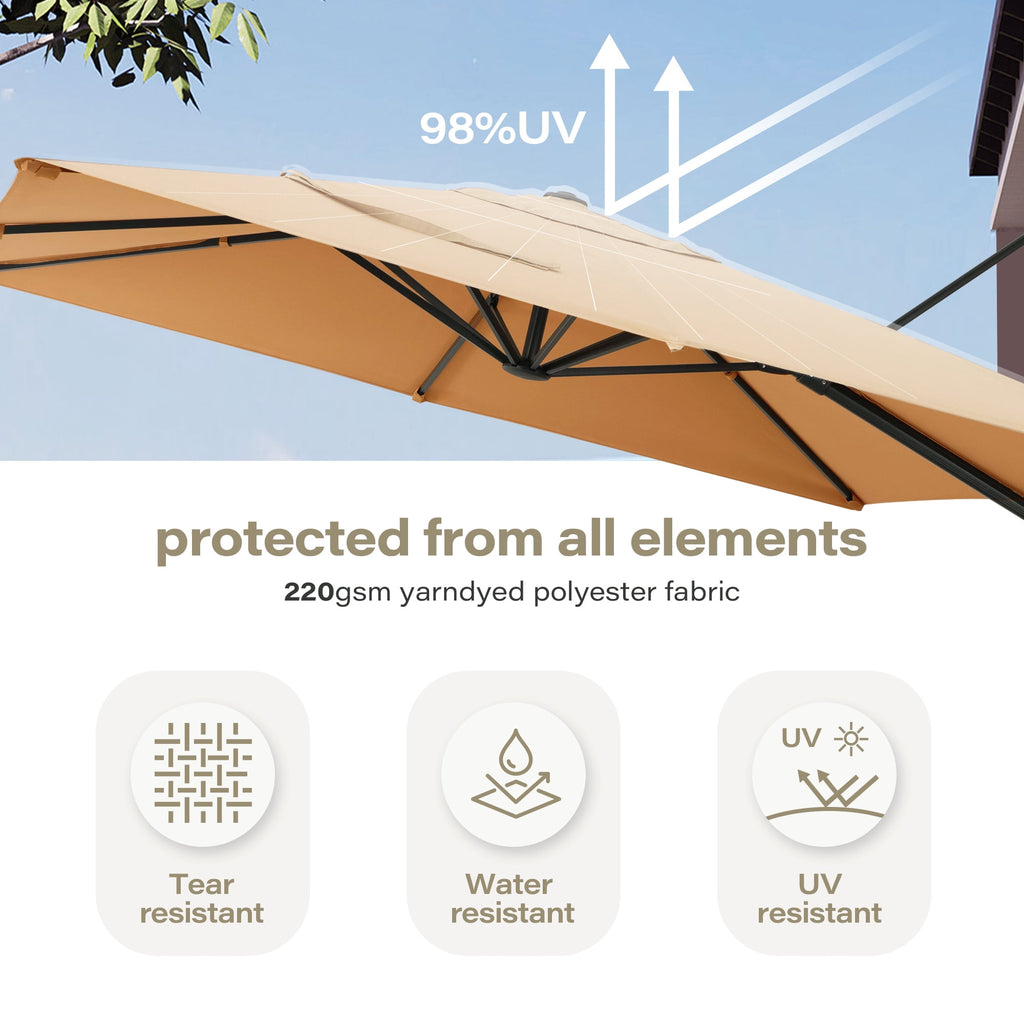 LAUSAINT HOME Outdoor Patio Umbrella, 10 Feet Large Cantilever Windproof Offset Umbrella with 360-degree Rotation for Backyard,Pool,Lawn,Deck,Gray