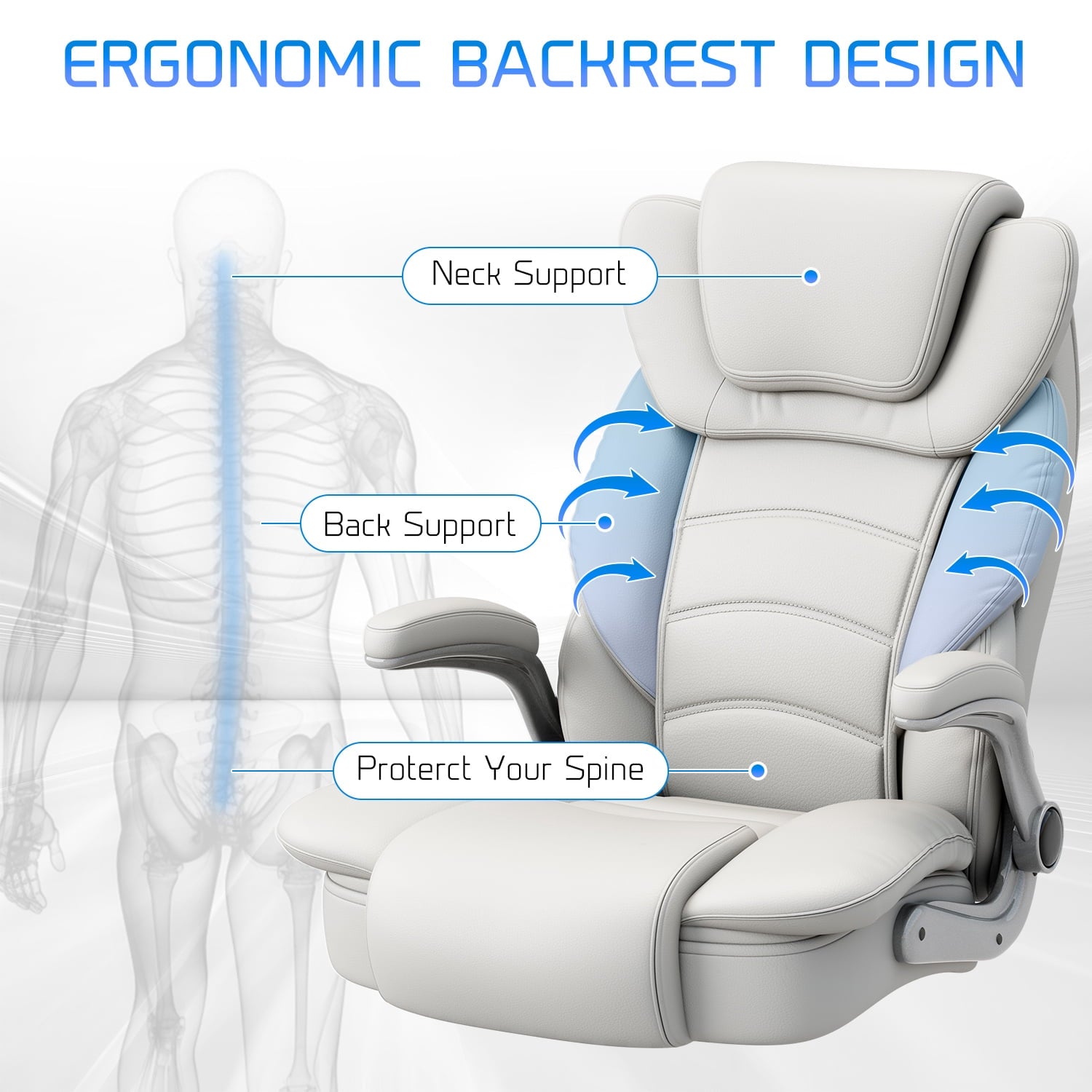 Ninecer Big and Tall Office Chair 400lb Wide Seat, Ergonomic High Back Leather Executive Desk Chair, Computer Chair with Flip-up Arms, Black