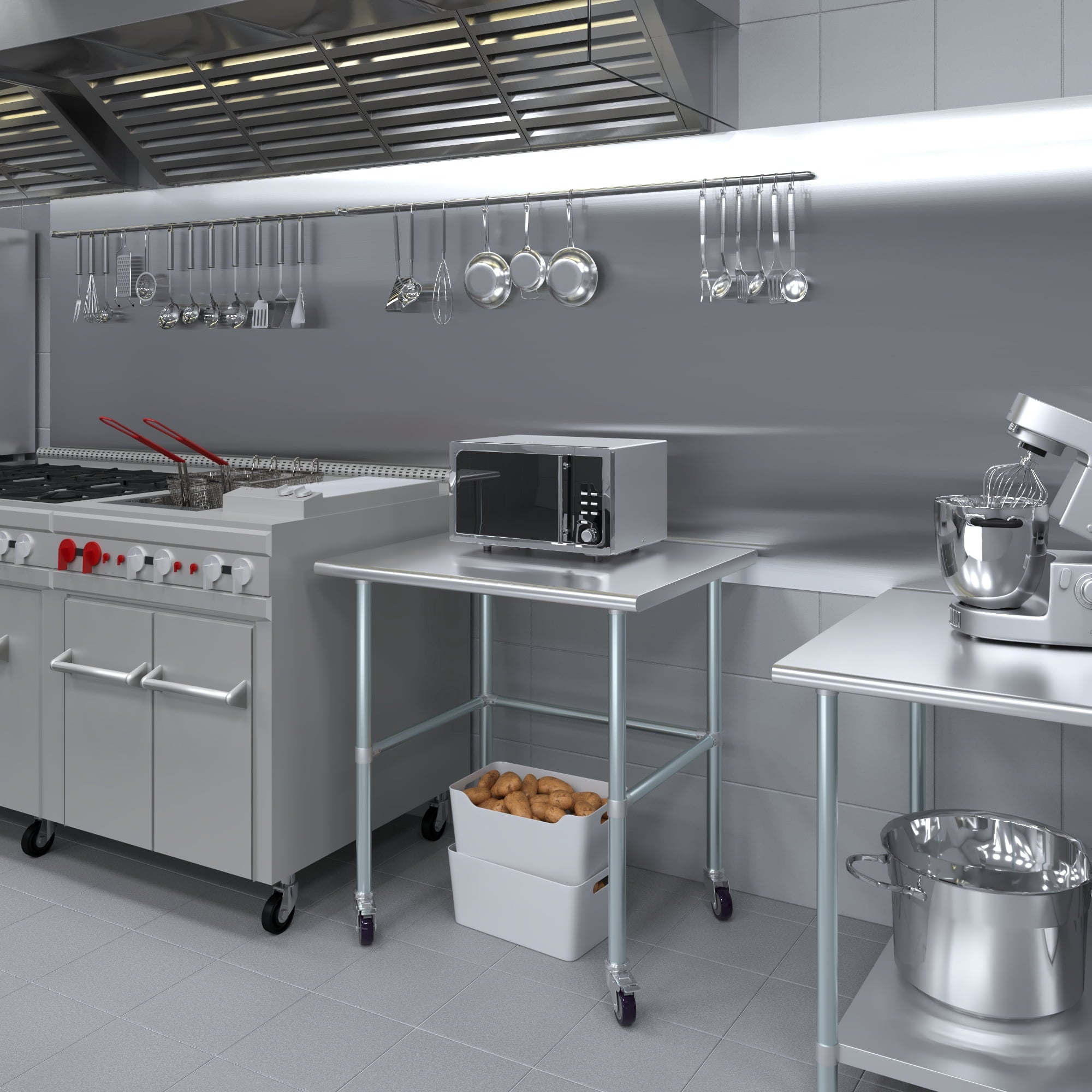 AmGood 36 Long x 30 Deep Stainless-Steel Work Table with Open Base and Wheels, Mobile Metal Table