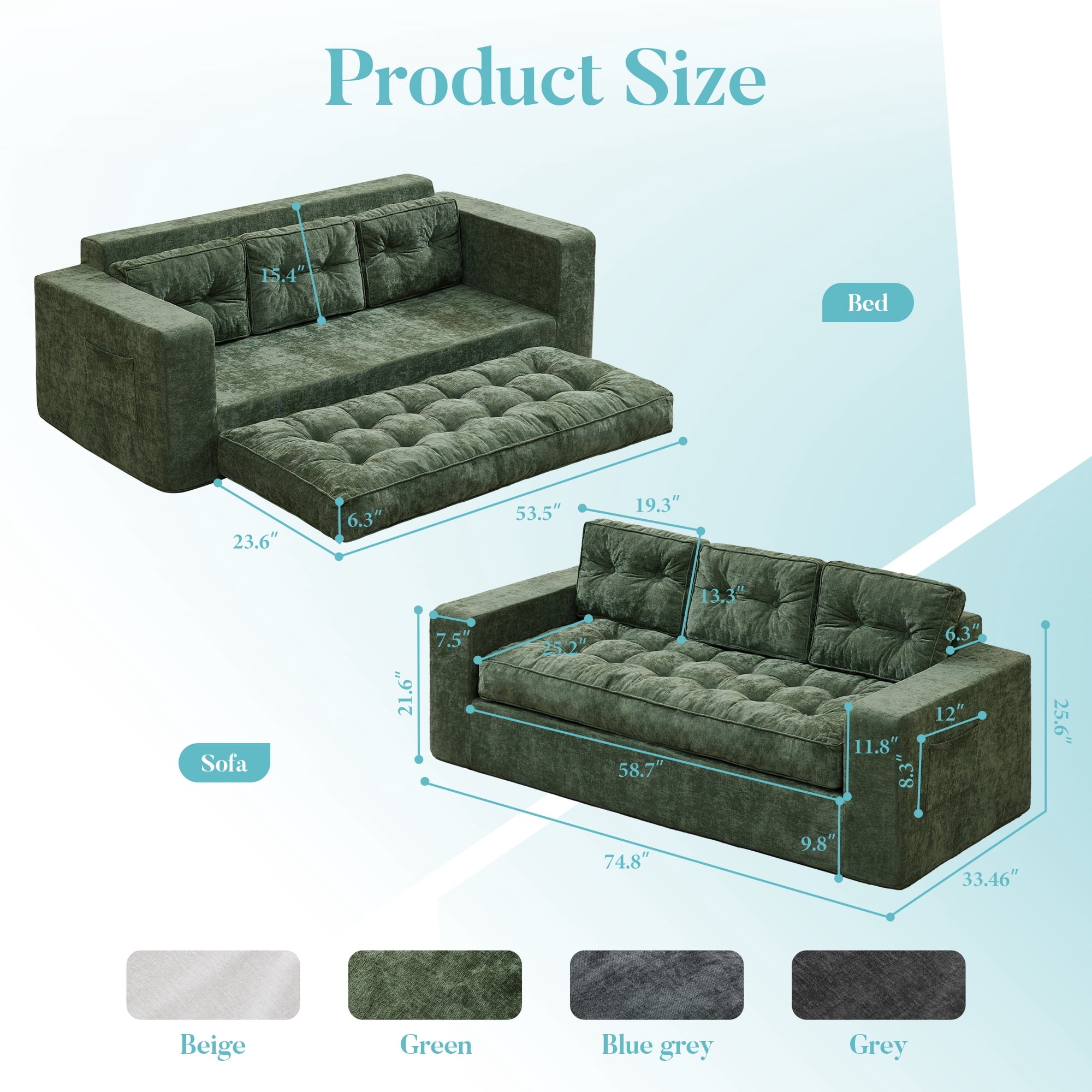 Hobestluk 3-Seater Sofa Boneless Couch with Tufted Button Design 2 in 1 Comfy Cloud Couch Oversized Sofa for Living Room Bedroom Apartment or Office (Grey, 3 Seater)