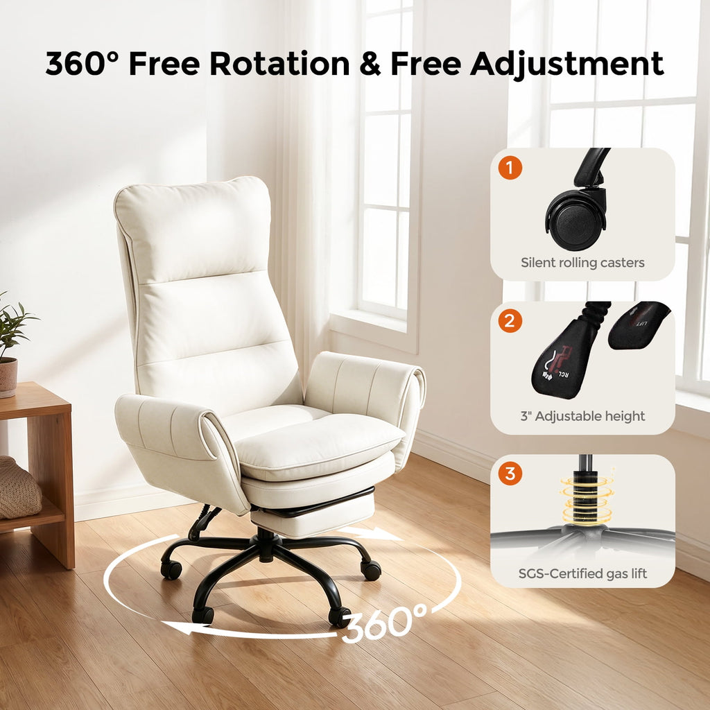 Patbrela Big and Tall Office Chair, PU Leather Swivel Desk Chair Ergonomic Computer Chairs with Adjustable Armrests, Black