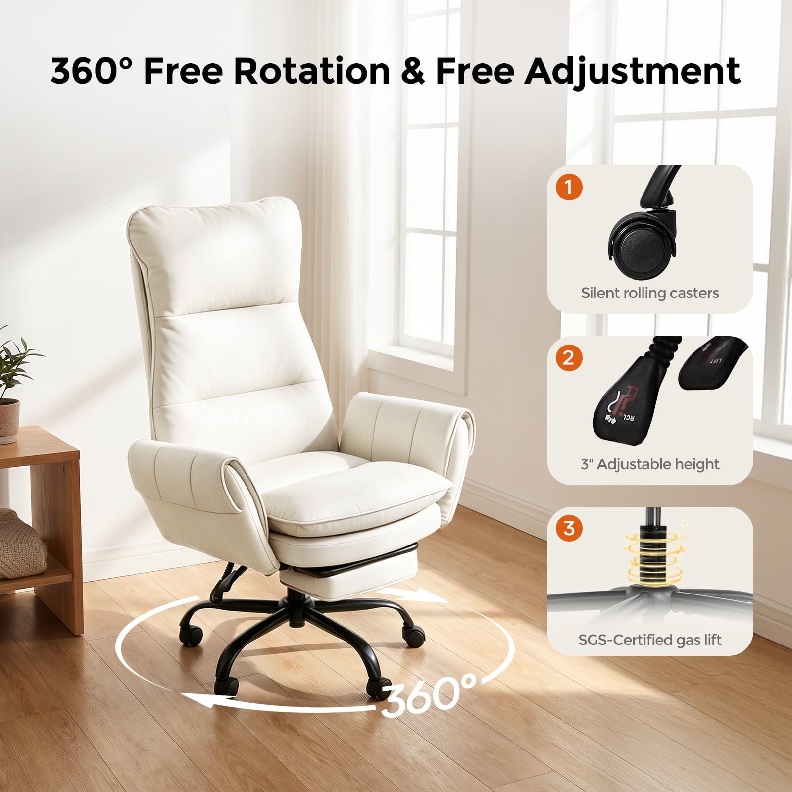Patbrela Big and Tall Office Chair, PU Leather Swivel Desk Chair Ergonomic Computer Chairs with Adjustable Armrests, Black