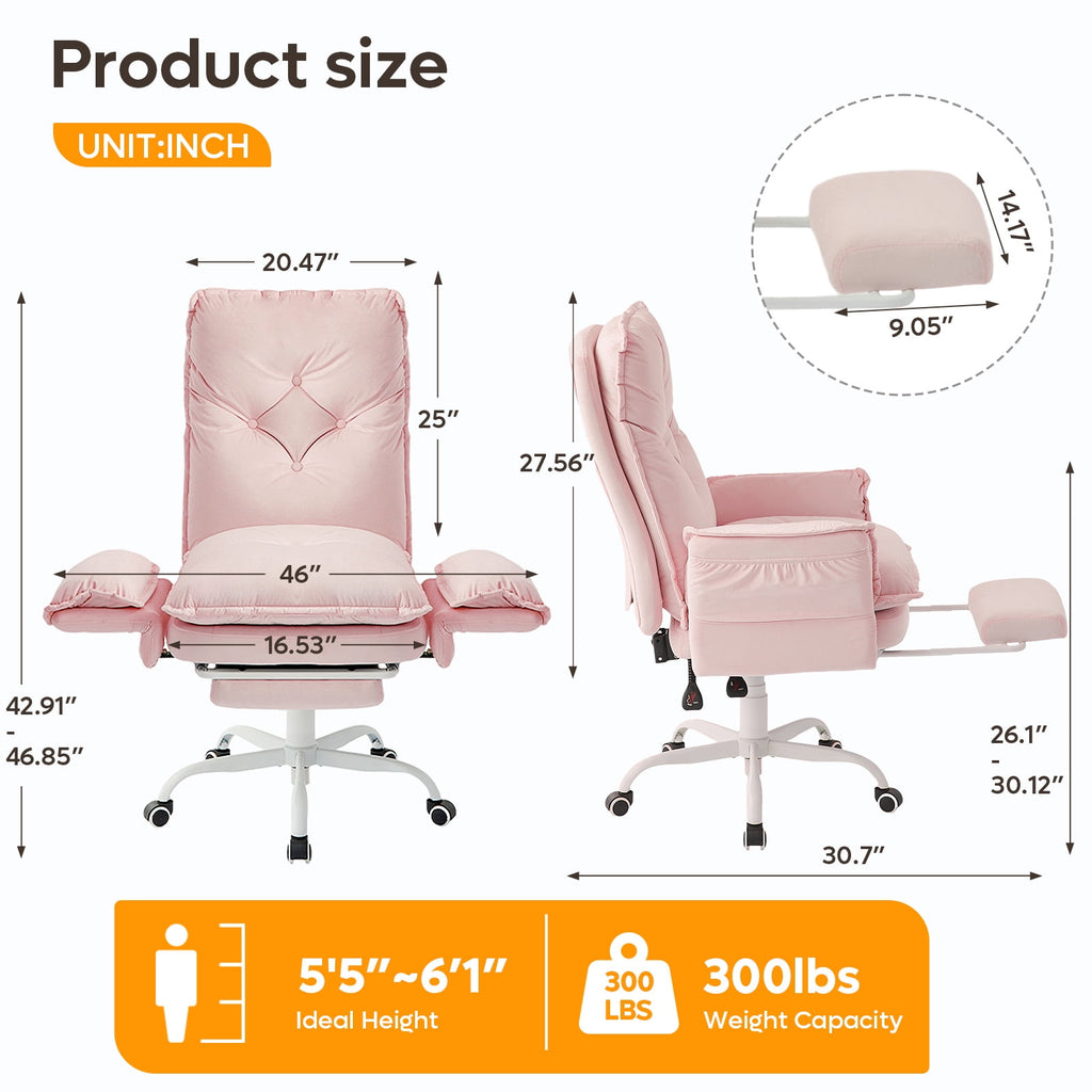 Bestier Big and Tall Executive Office Chair with Flip-up Arms for Adult, Wide Seat Ergonomic Computer Desk Chair,High Back Velvet Comfy Cross-Legged Office Chair with Footrest and Side Pockets, Black