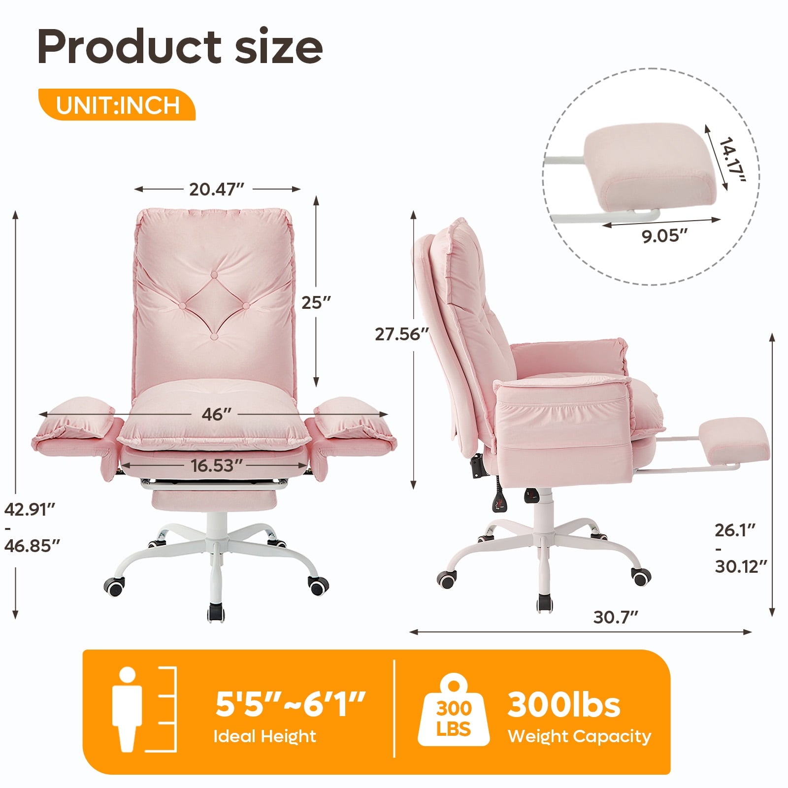 Bestier Big and Tall Executive Office Chair with Flip-up Arms for Adult, Wide Seat Ergonomic Computer Desk Chair,High Back Velvet Comfy Cross-Legged Office Chair with Footrest and Side Pockets, Black