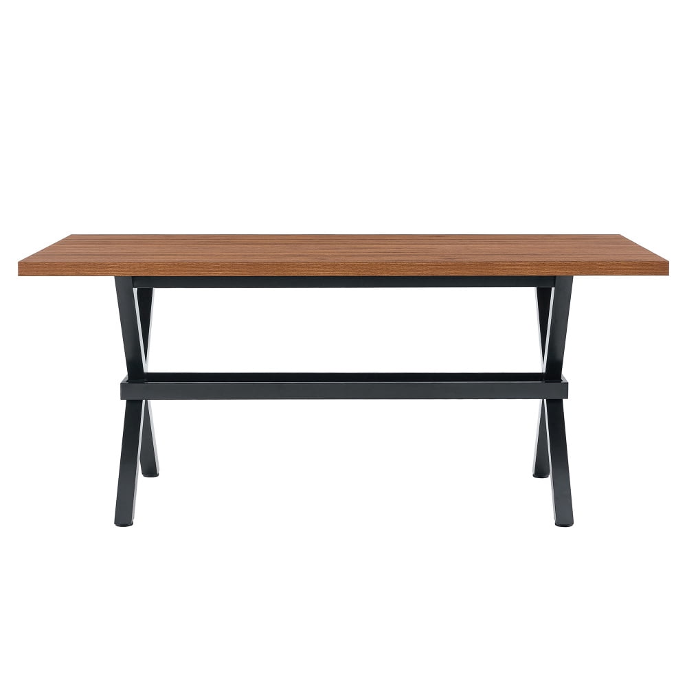 Modern 71 Wood Dining Table, Light Wood Grain MDF Top with X-Shaped Metal Legs, Seats 6-8 People, for Kitchen & Dining Room