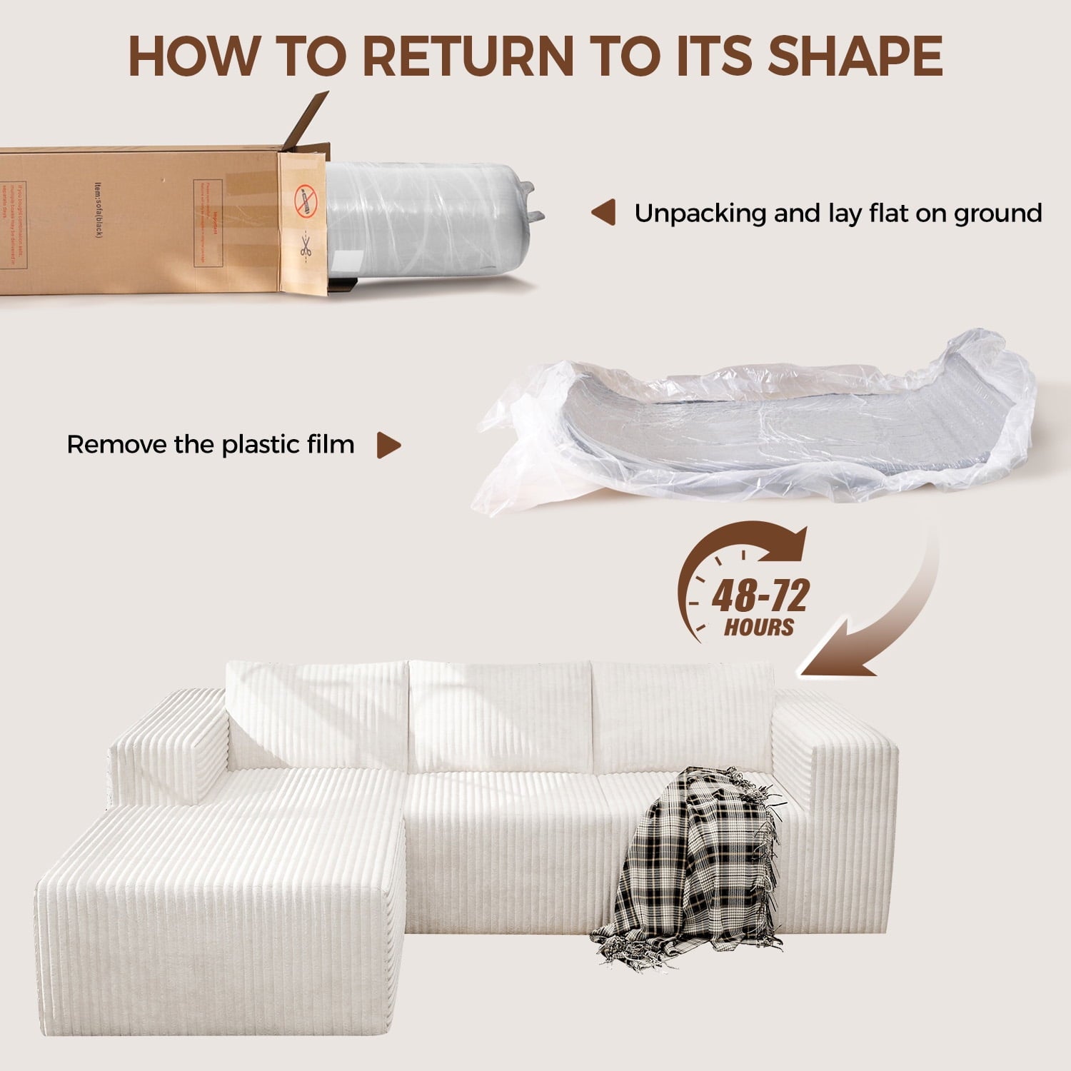 YVDNHP Modular Cloud Sofa - No Assembly Required, 107.8 Oversized L-Shaped Sectional with Chaise, Flannel Fabric Deep Seating Couch for Living Room