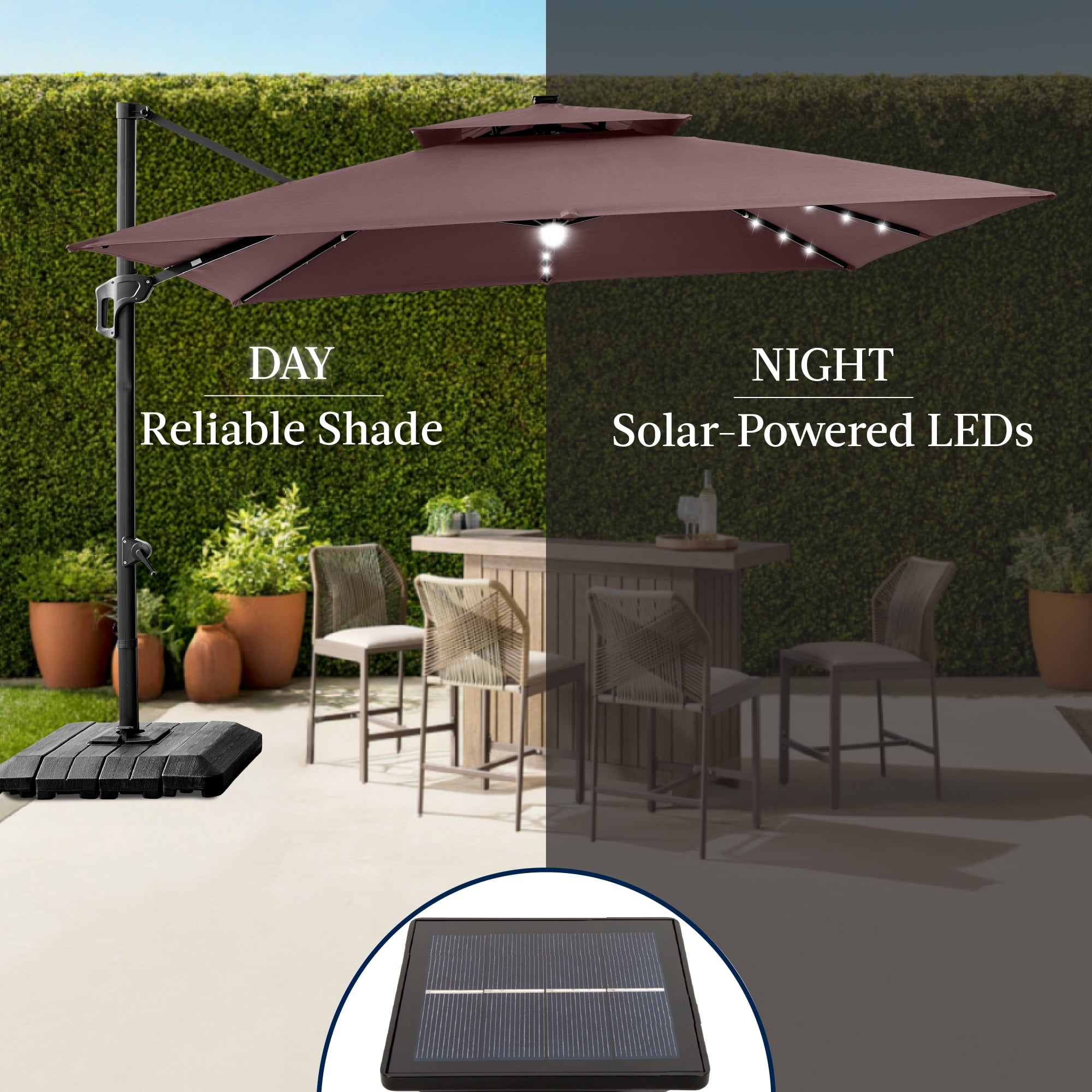 Best Choice Products 12x12ft 2-Tier Square Outdoor Solar LED Cantilever Umbrella w/ 360-Rotating Base   Gray