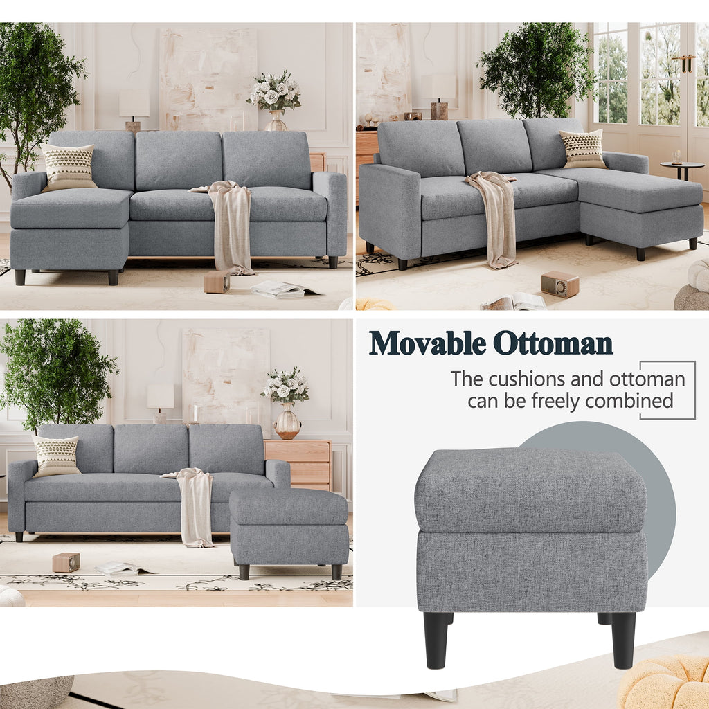 Walsunny 73.6 Convertible Sectional Sofa Couch, L-Shaped 3-Seat Sofa Couch with Reversible Chaise for Small Space,Dark Gray