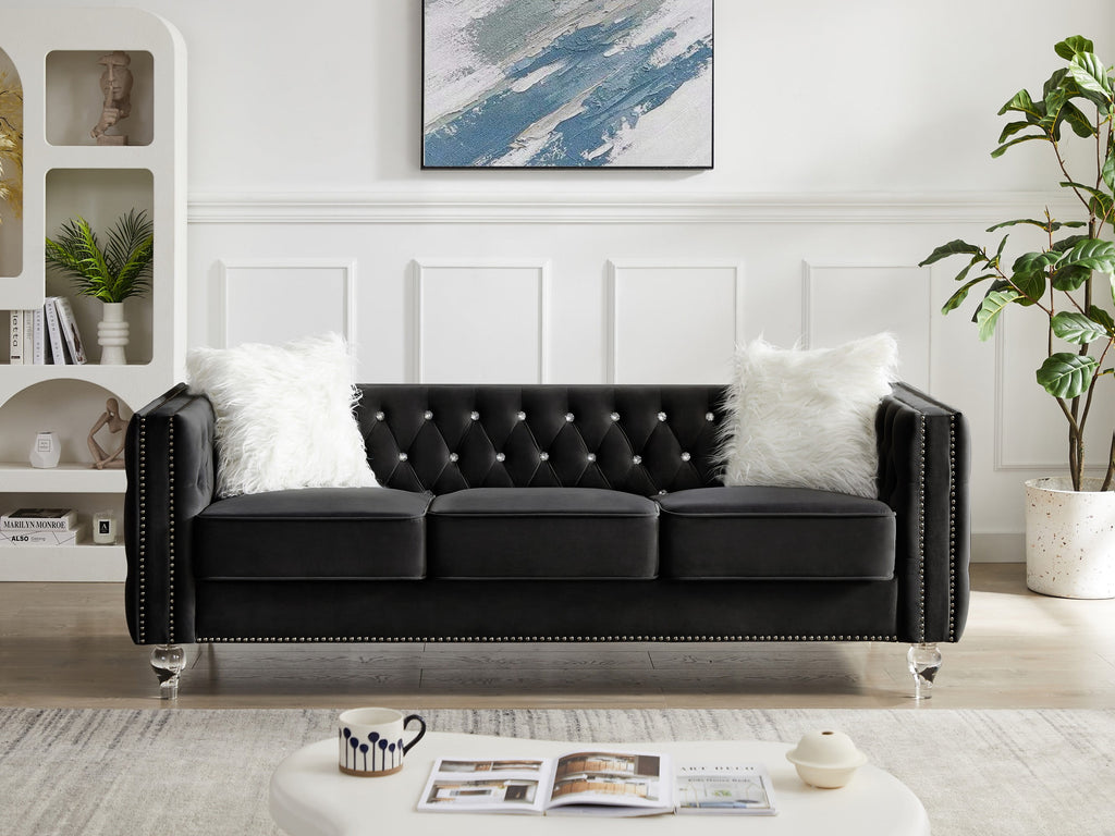 Gewnee 86.6 Modern Sofa Couch,Teddy Velvet 3 Seaters Comfy Couch with Deep Seat for Living Room,2 Pillows,Beige