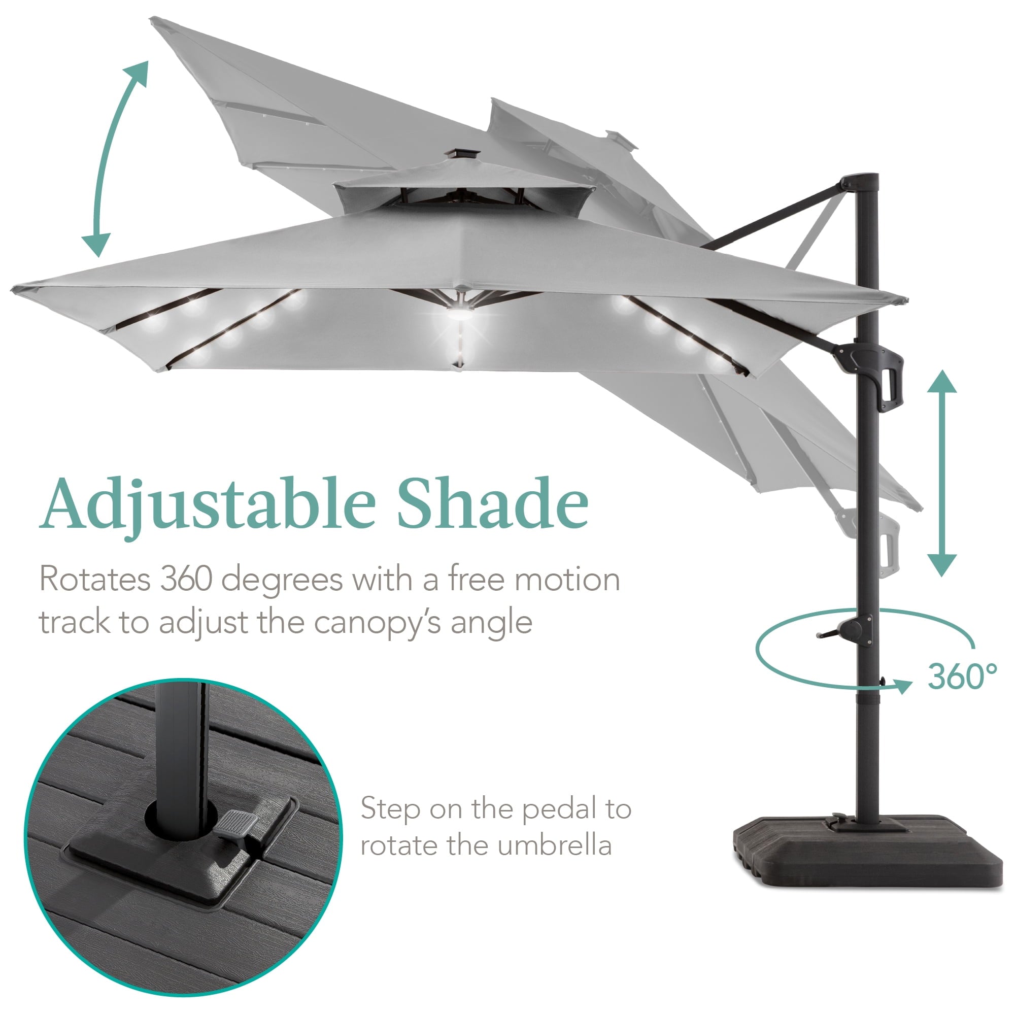 Best Choice Products 10x10ft 2-Tier Square Outdoor Solar LED Cantilever Patio Umbrella w/ Base Included - Tan