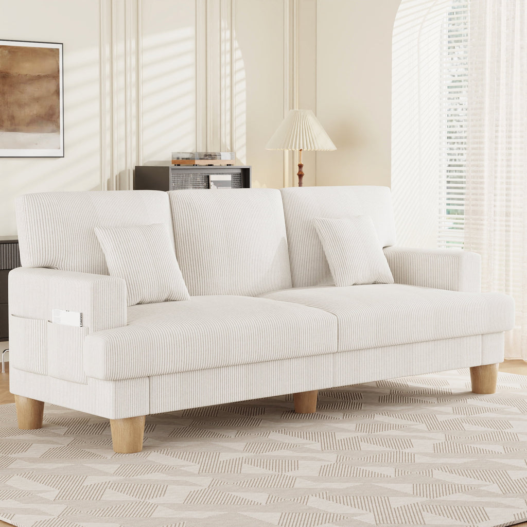 AAQZ 87 Corduroy Sofa Couch for Living Room, 3 Seater Deep Seat Comfy Couch in a Box, 2 Cushions, 2 Pillows Tool-Free Setup,Gray