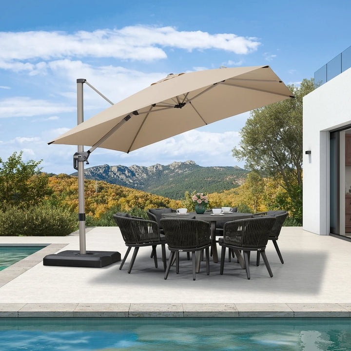 PURPLE LEAF Patio Umbrella with Base Included, 10ft Outdoor Aluminum Cantilever Umbrella with 360° Rotation, Aluminum Large Offset Umbrella for Outdoor Garden Pool, Beige