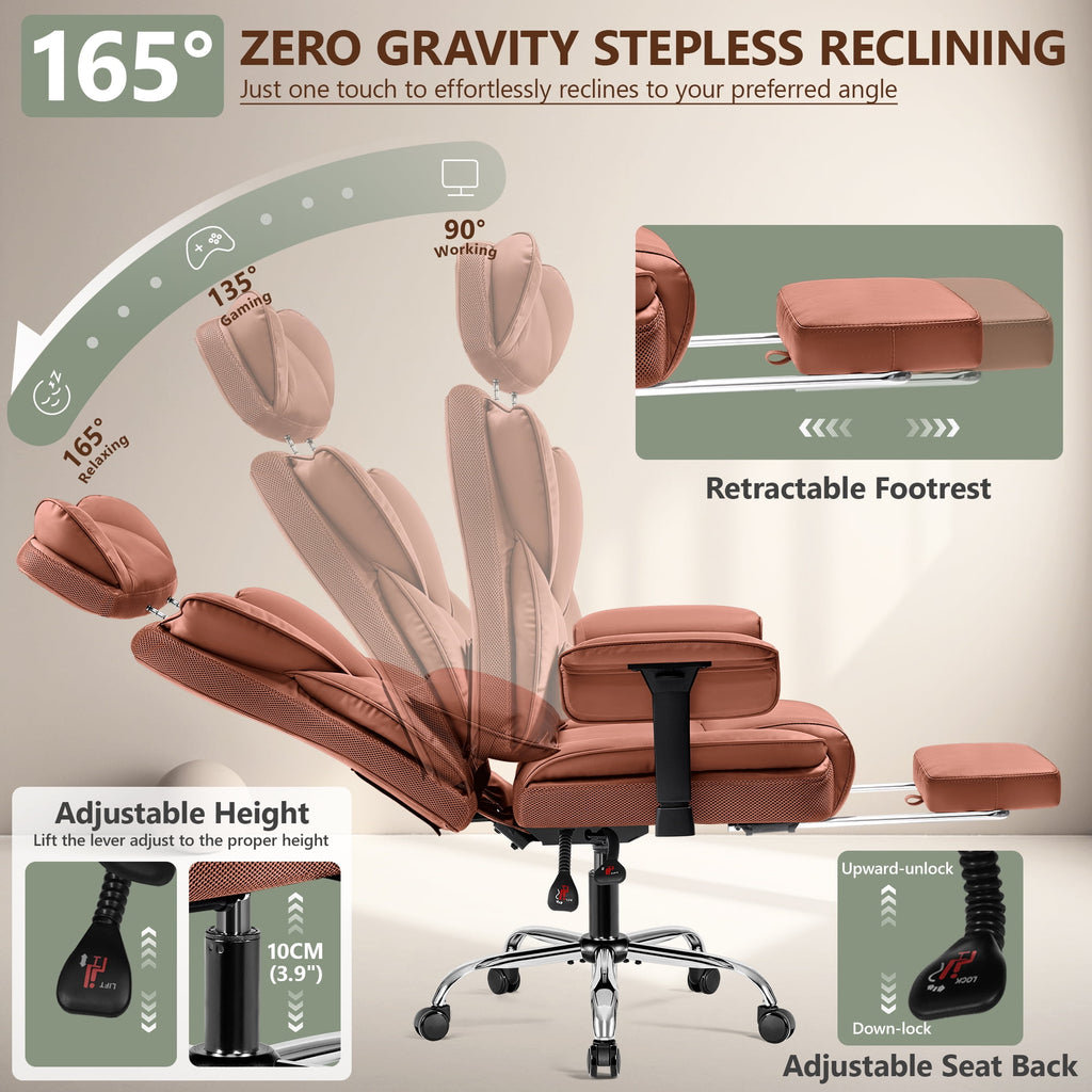COOLHUT Big and Tall PU Leather Office Chair with Adjustable Headrest & Footrest, Executive Computer Desk Chair with 3D Adjustable Padded Armrest, Ergonomic Office Chair with Lumbar Support, Black