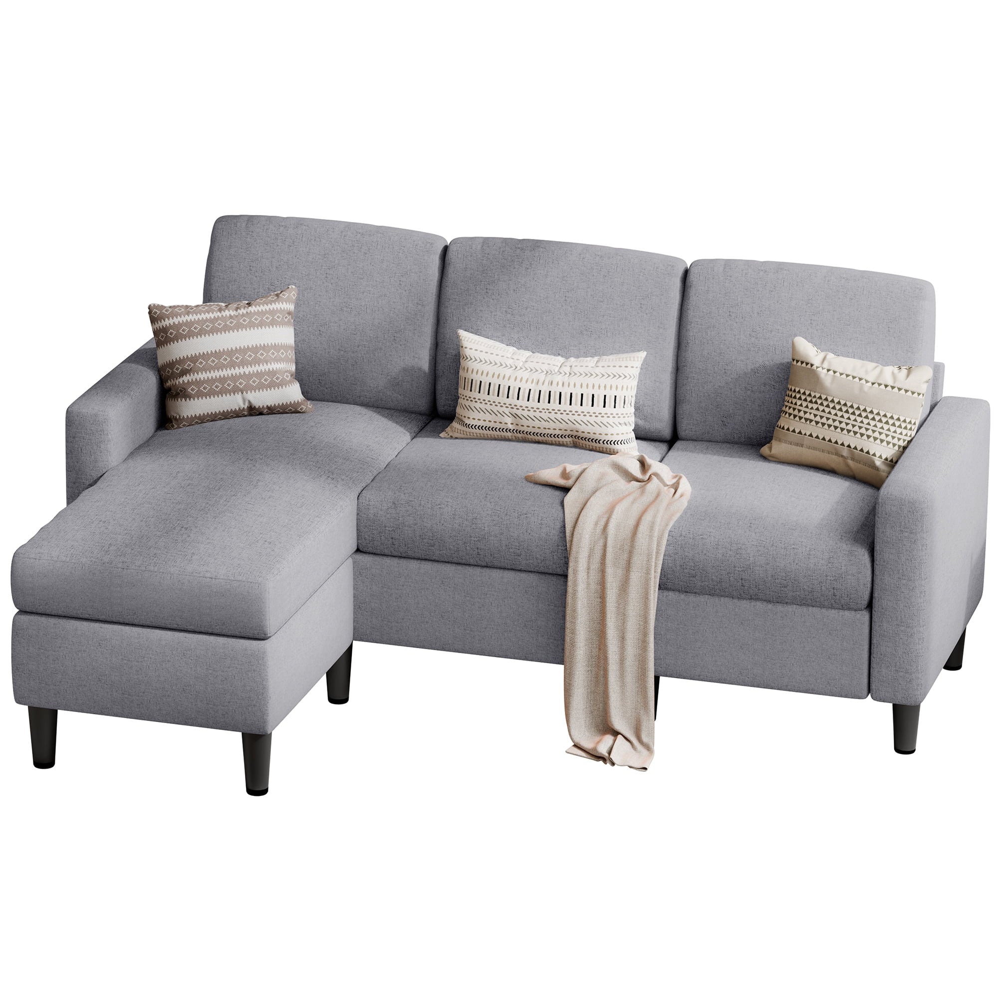 Walsunny 73.6 Convertible Sectional Sofa Couch, L-Shaped 3-Seat Sofa Couch with Reversible Chaise for Small Space,Dark Gray