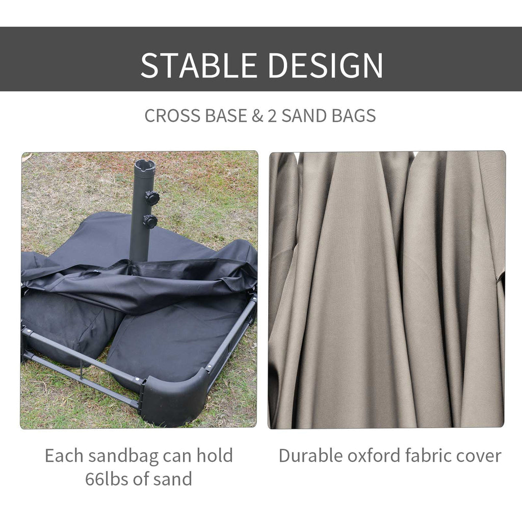 Outsunny Patio Umbrella 15' Steel Rectangular Outdoor Double Sided Market with base, Sun Protection & Easy Crank for Deck Pool Patio, Beige