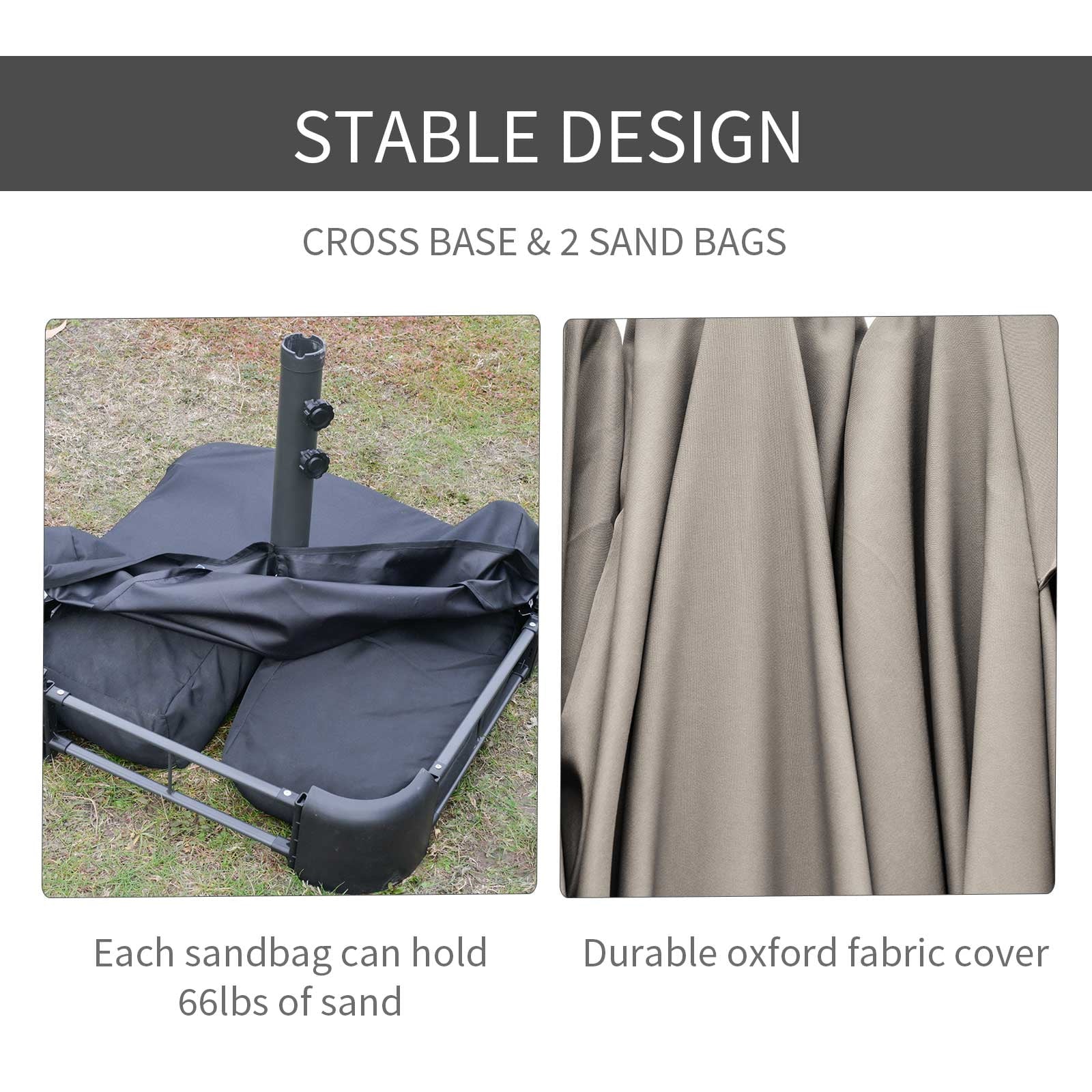 Outsunny Patio Umbrella 15' Steel Rectangular Outdoor Double Sided Market with base, Sun Protection & Easy Crank for Deck Pool Patio, Beige