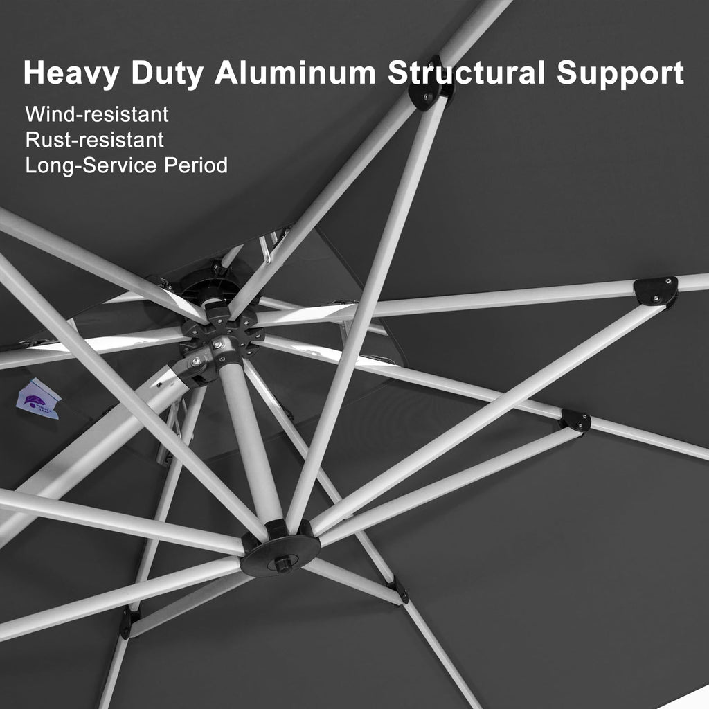 PURPLE LEAF 10 x 13FT Deluxe Rectangular Patio Umbrella, Large Offset Cantilever Umbrella with 360° Rotation, Gray