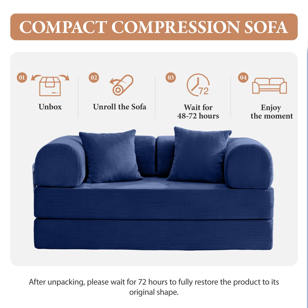 COOLHUT 63 W Combination Sofa, High Rebound Density Foam Sofa Couch, Two Forms Floor Couch Three Seats Sofa Bed for Living Room, Bedroom, Green