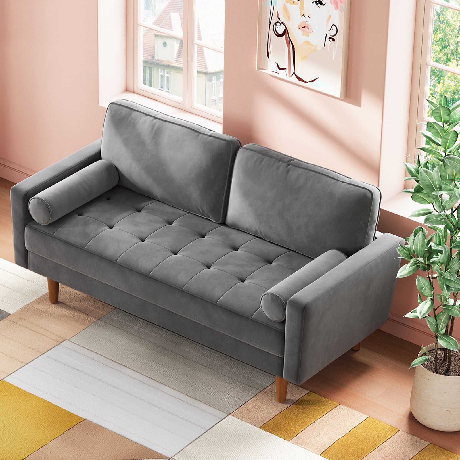 Neche Sofa for Living Room,Solid Wood Foot, 2 Seater Small Modern Loveseat Couch in a Box  - Black