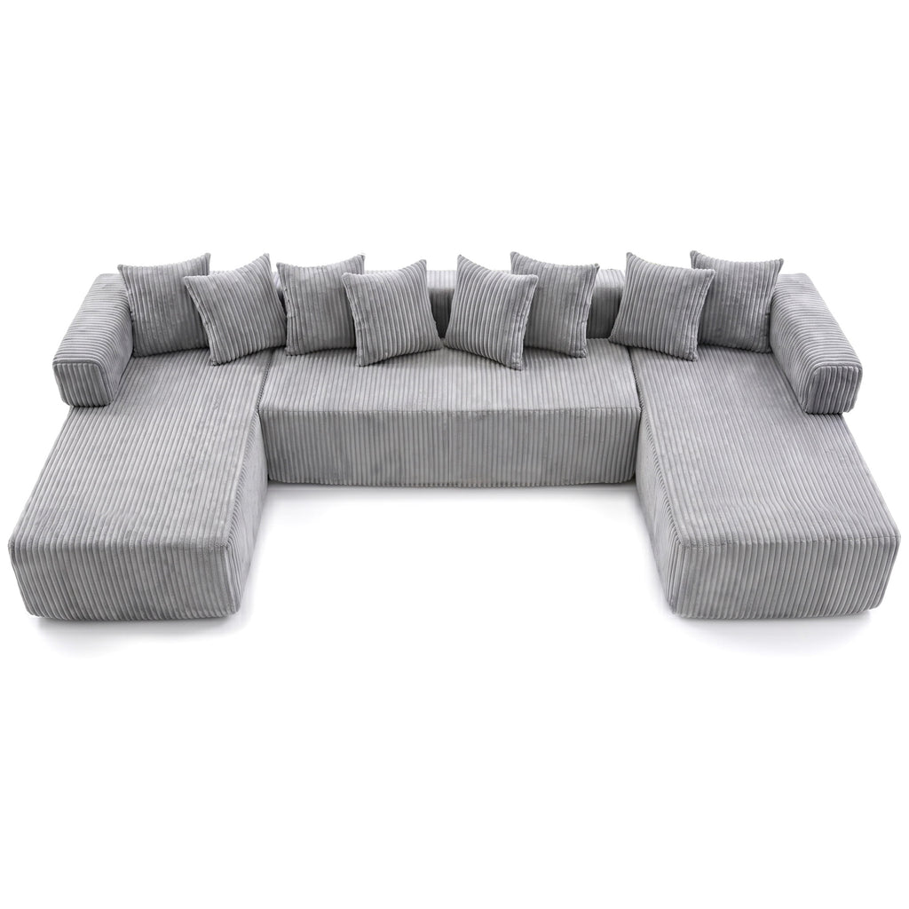SOULART 138.5 U Shaped Sectional Couch,Gray Cloud Boneless Sofa For Living Room,Plush Corduroy Couches With Deep Seat Chaise Lounge,No Assembly Required