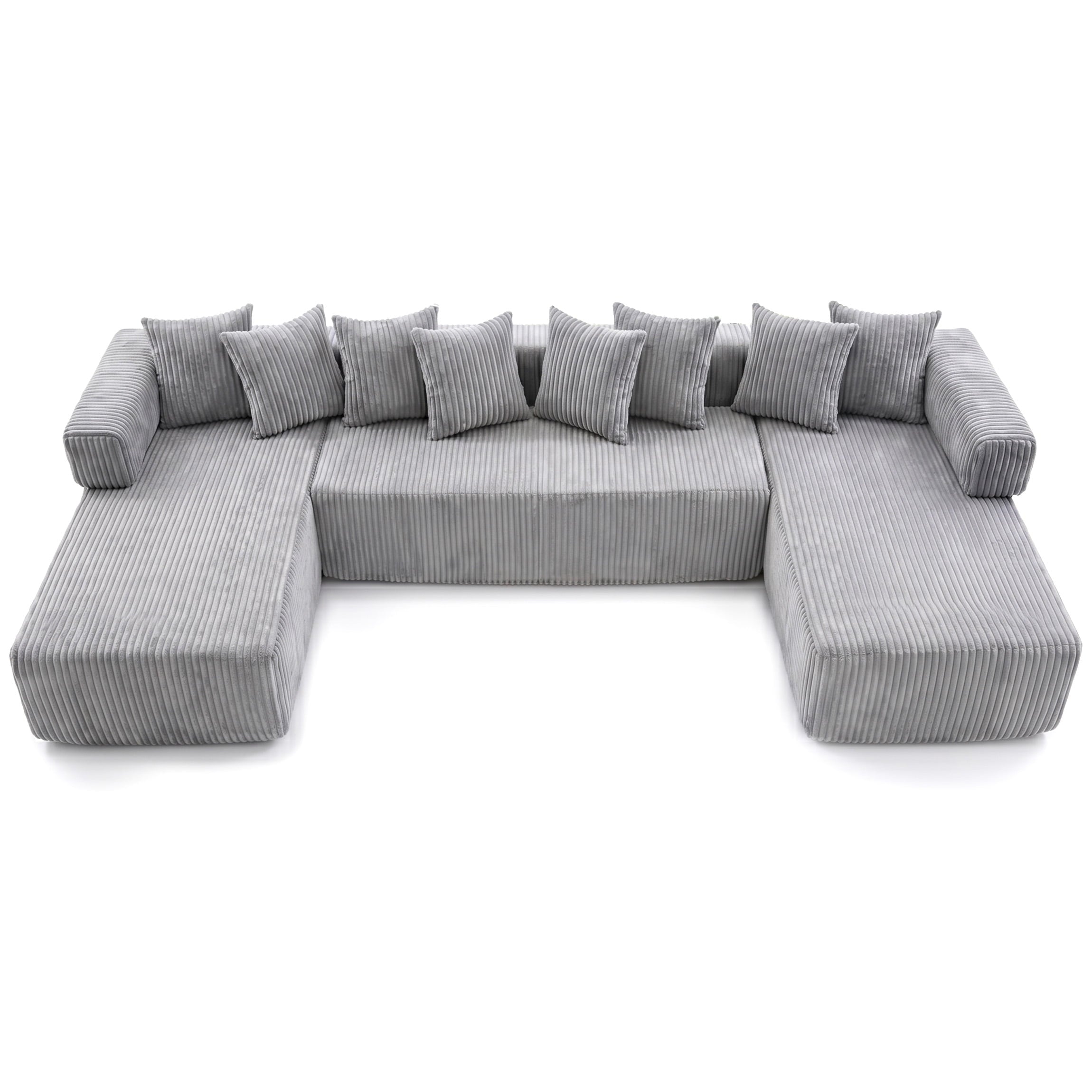 SOULART 138.5 U Shaped Sectional Couch,Gray Cloud Boneless Sofa For Living Room,Plush Corduroy Couches With Deep Seat Chaise Lounge,No Assembly Required