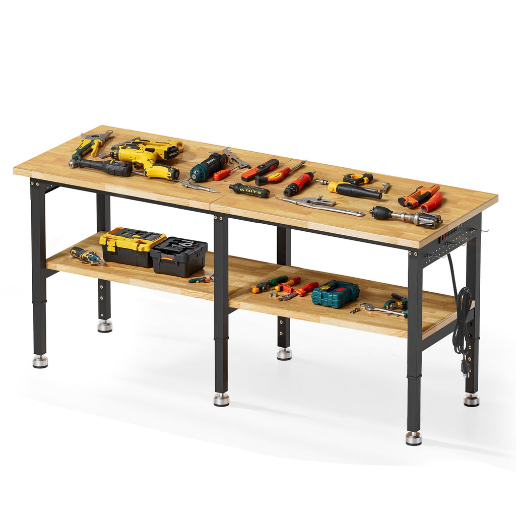 MUWOOD 96-inch Adjustable Height Workbench with Adjustable Height, Wood Worktop, 5000 LBS Load Capacity for Garage, Workshop