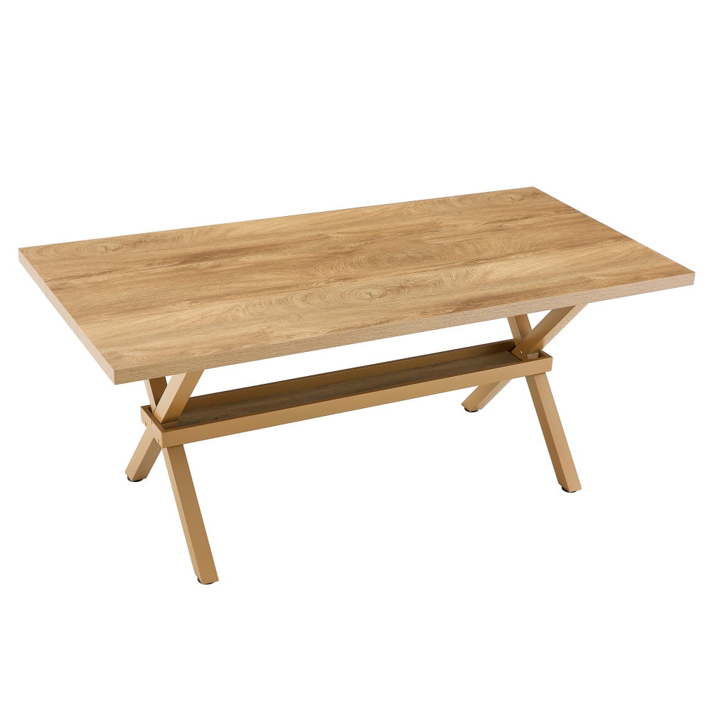 Modern 71 Wood Dining Table, Light Wood Grain MDF Top with X-Shaped Metal Legs, Seats 6-8 People, for Kitchen & Dining Room