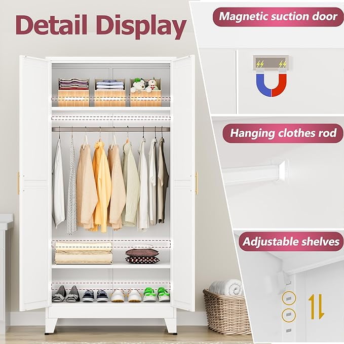 ERO 70.9H Steel Armoire and Wardrobe Storage Closet with Hanging Rod and Adjustable Shelves