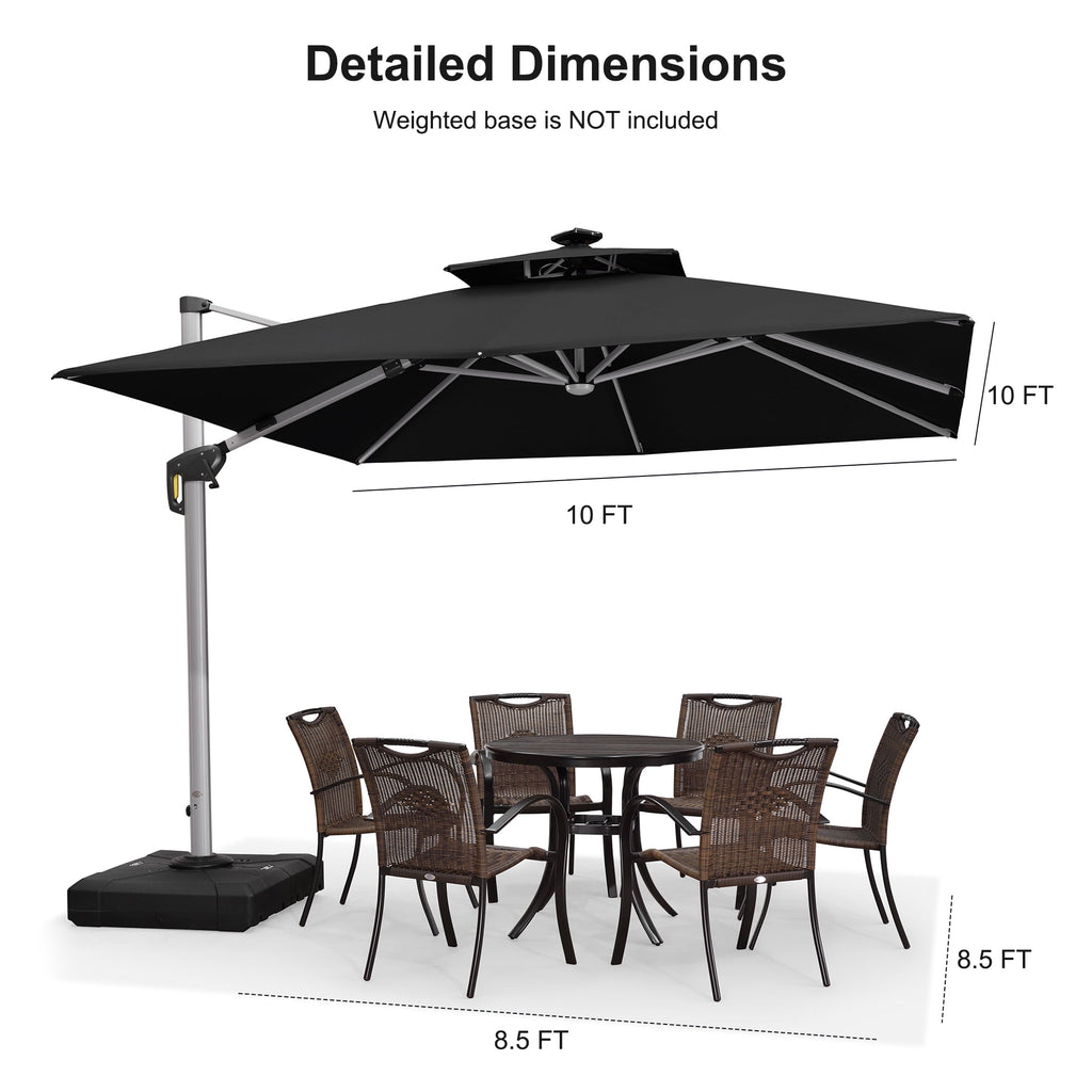 PURPLE LEAF 9 x 12FT Deluxe Rectangle Solar Powered LED Patio Umbrella with Base, Large Offset Cantilever Umbrella with 360° Rotation, Navy Blue