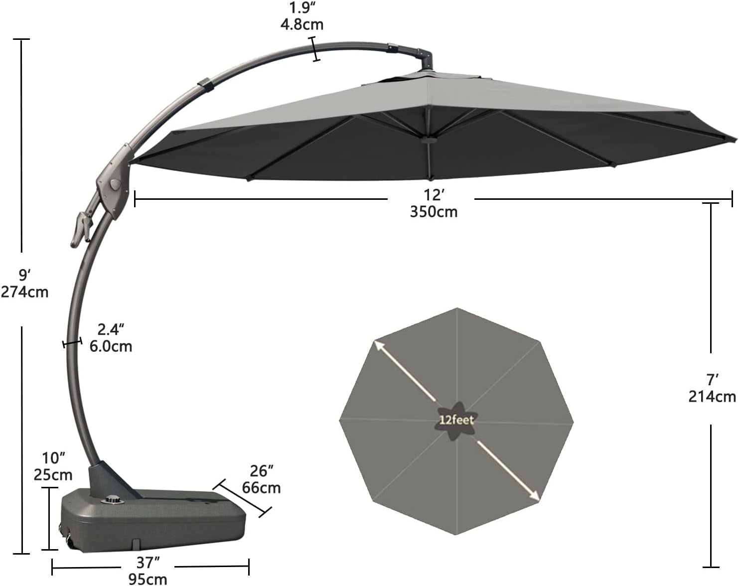 GRANDPATIO 12 ft Deluxe Aluminium Patio Umbrella with Base, Large Offset Outdoor Umbrella, Navy Blue