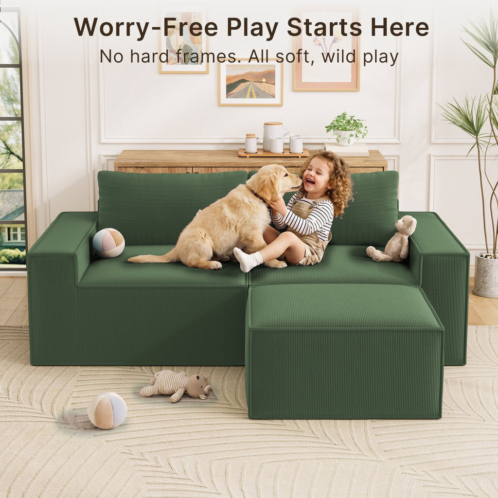 Comfortable Sofa Couch, Lofka L Shaped Foam Couch for Office, Living Room, Green