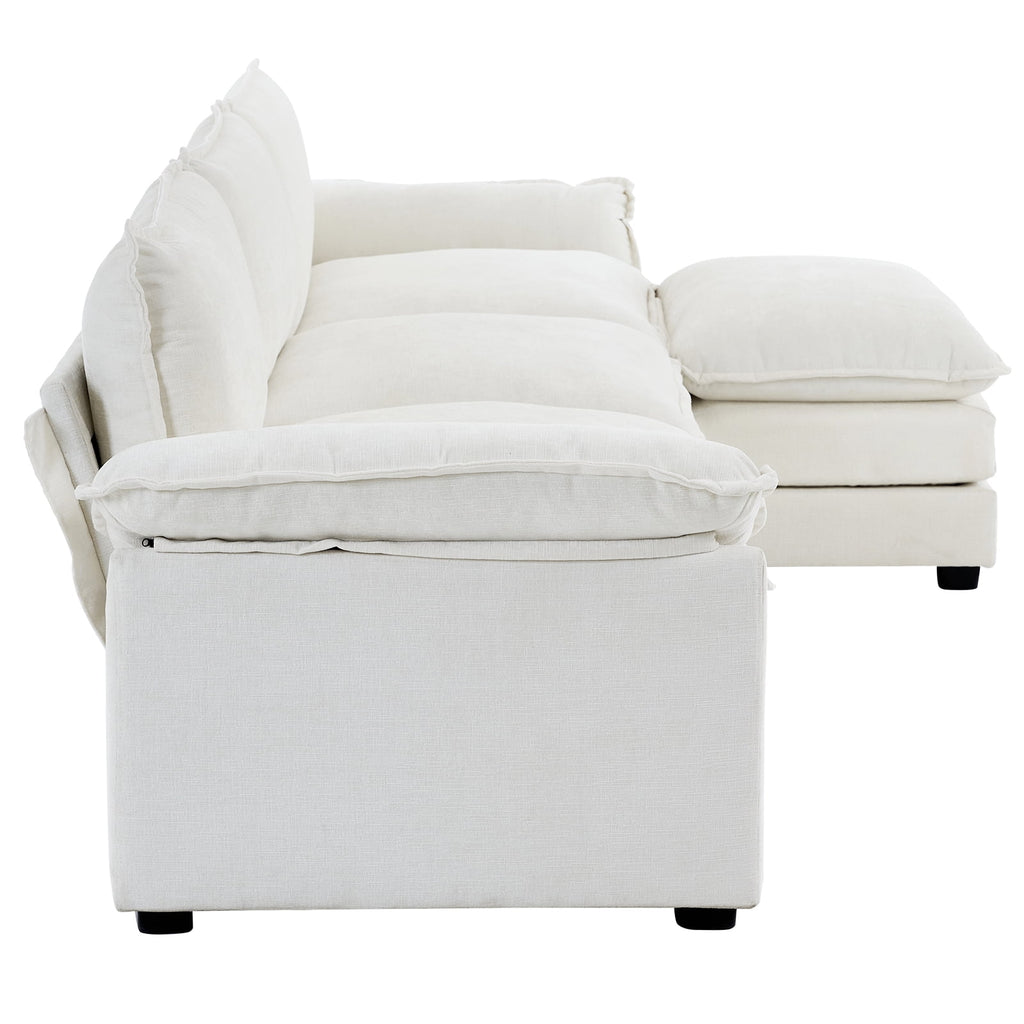 Ktaxon Sectional Sofa L Shaped Couch with Chaise Living Room Sleeper Set, 2 Seats with Chenille and Double Layer Cushions 86 W Beige