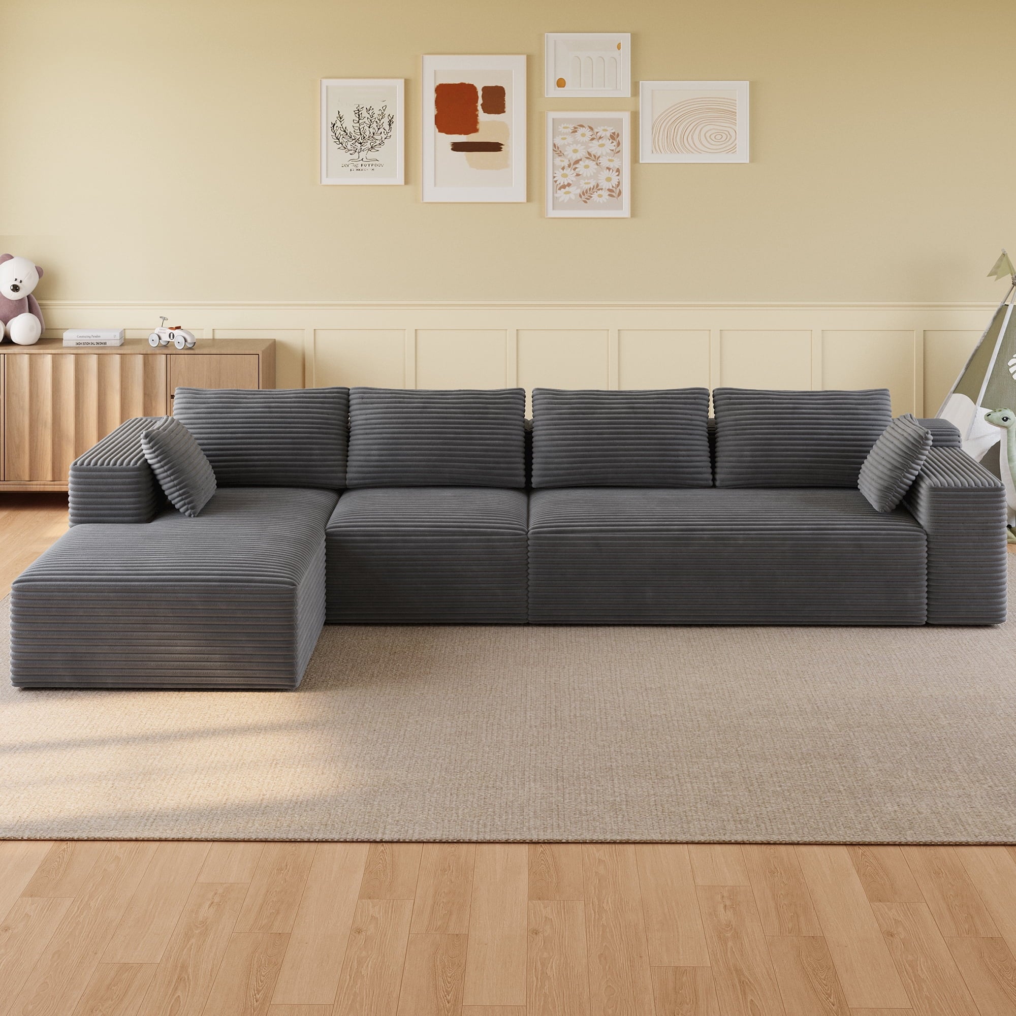 Comfortable Sofa Couch, Lofka L Shaped Foam Couch for Office, Living Room, Green