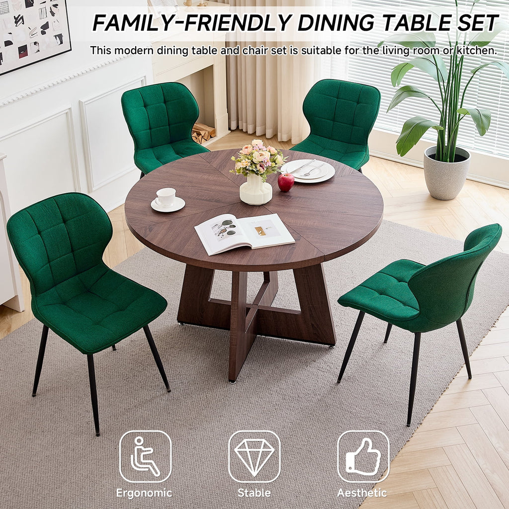 47 Round Dining Table Set for 4 Mid-Century Modern Kitchen Table with 4 Upholstered Chairs Kitchen Coffee Set Dining Table and Chairs for Living Room(Natural Table with 4 Beige Chairs)
