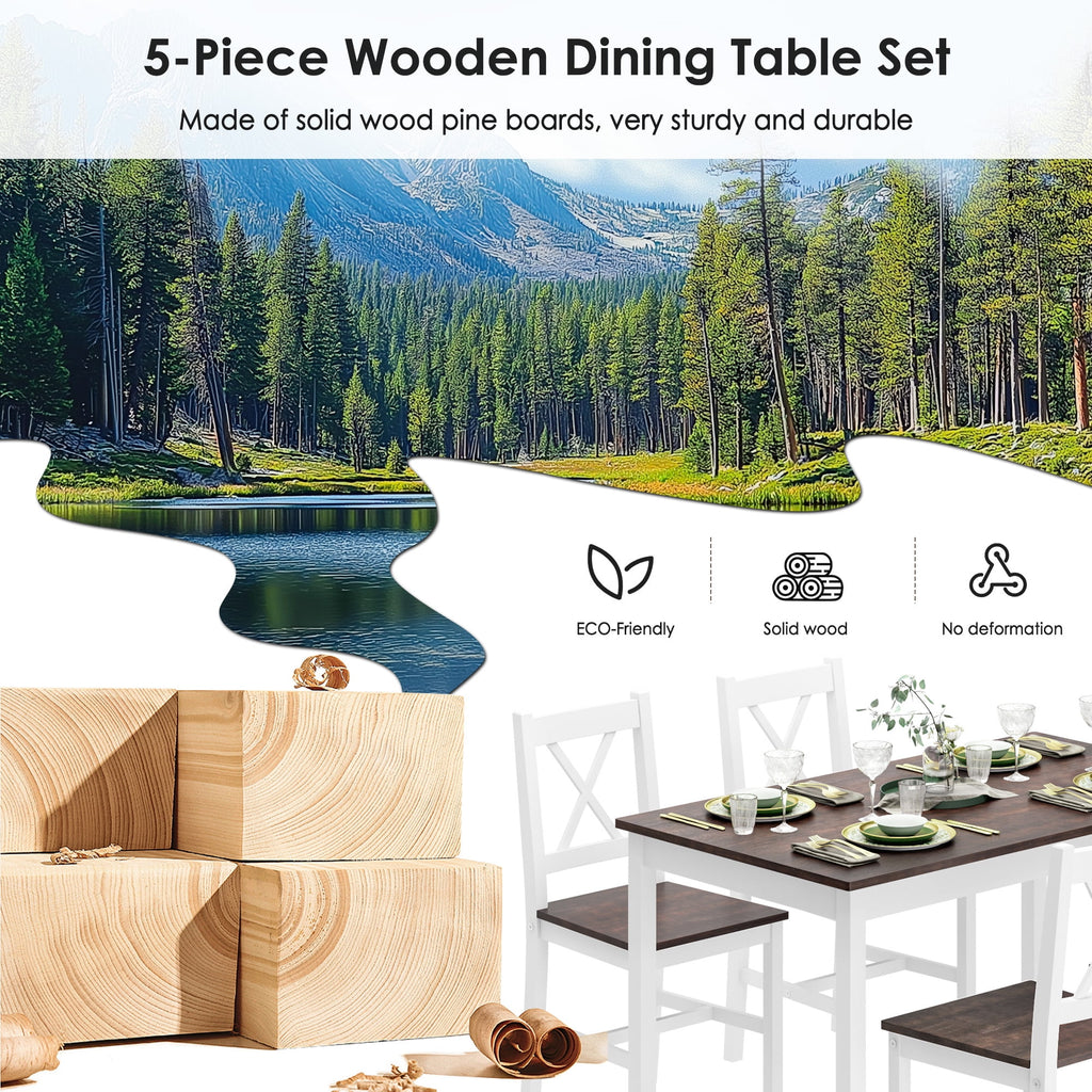 Soges 4-Person Dining Table Set 5 Pieces, Wood Kitchen Table Set with 4 Chairs for Kitchen Dining Room Restaurant, White&Oak
